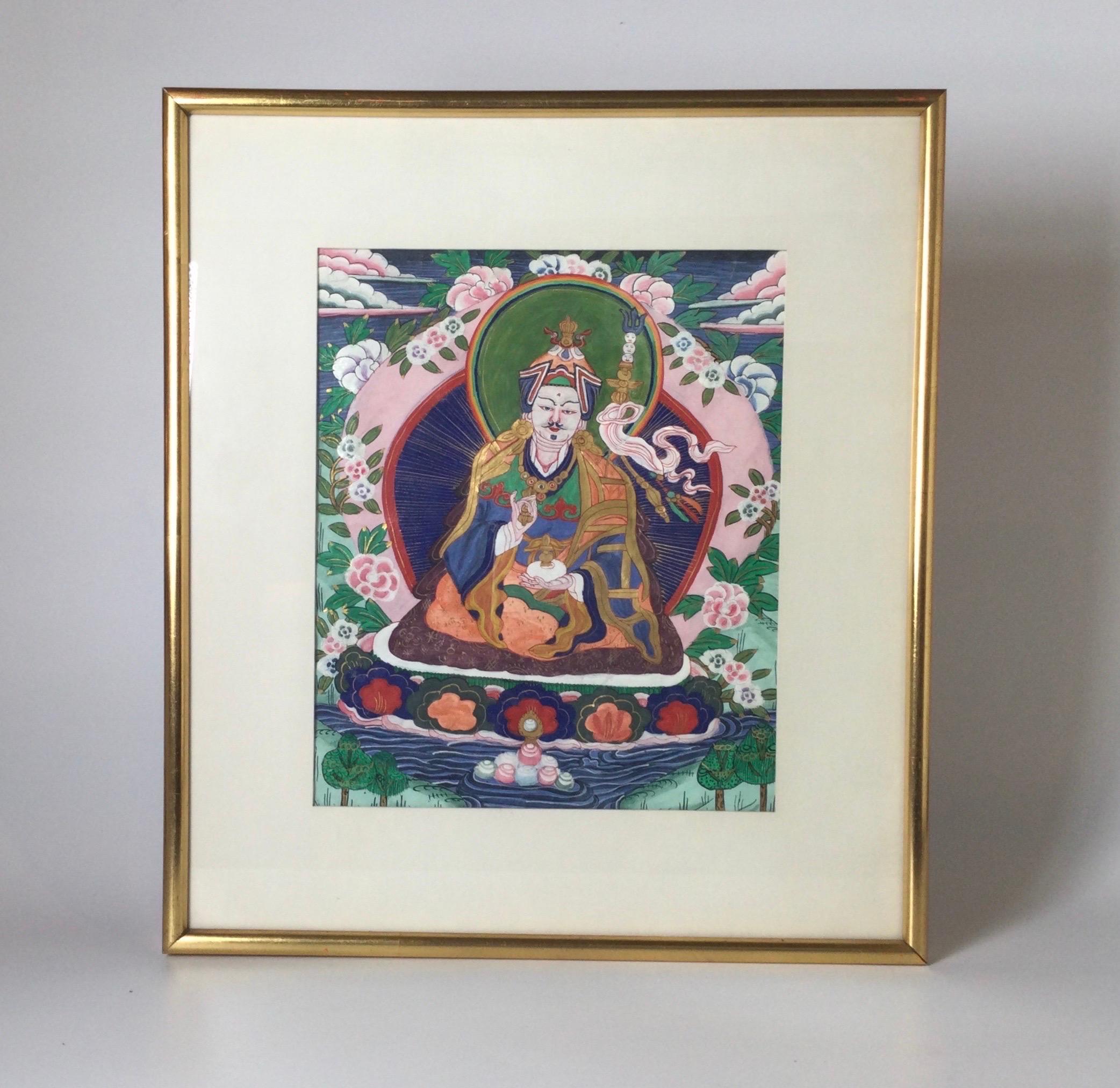 20ième siècle Paire de peintures birmanes encadrées en bois doré du début du XXe siècle en vente