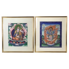 Pair of Burmese Early 20th Century Giltwood Framed Paintings