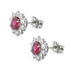 Pair of Burmese Rubies and Diamond Cluster Earrings