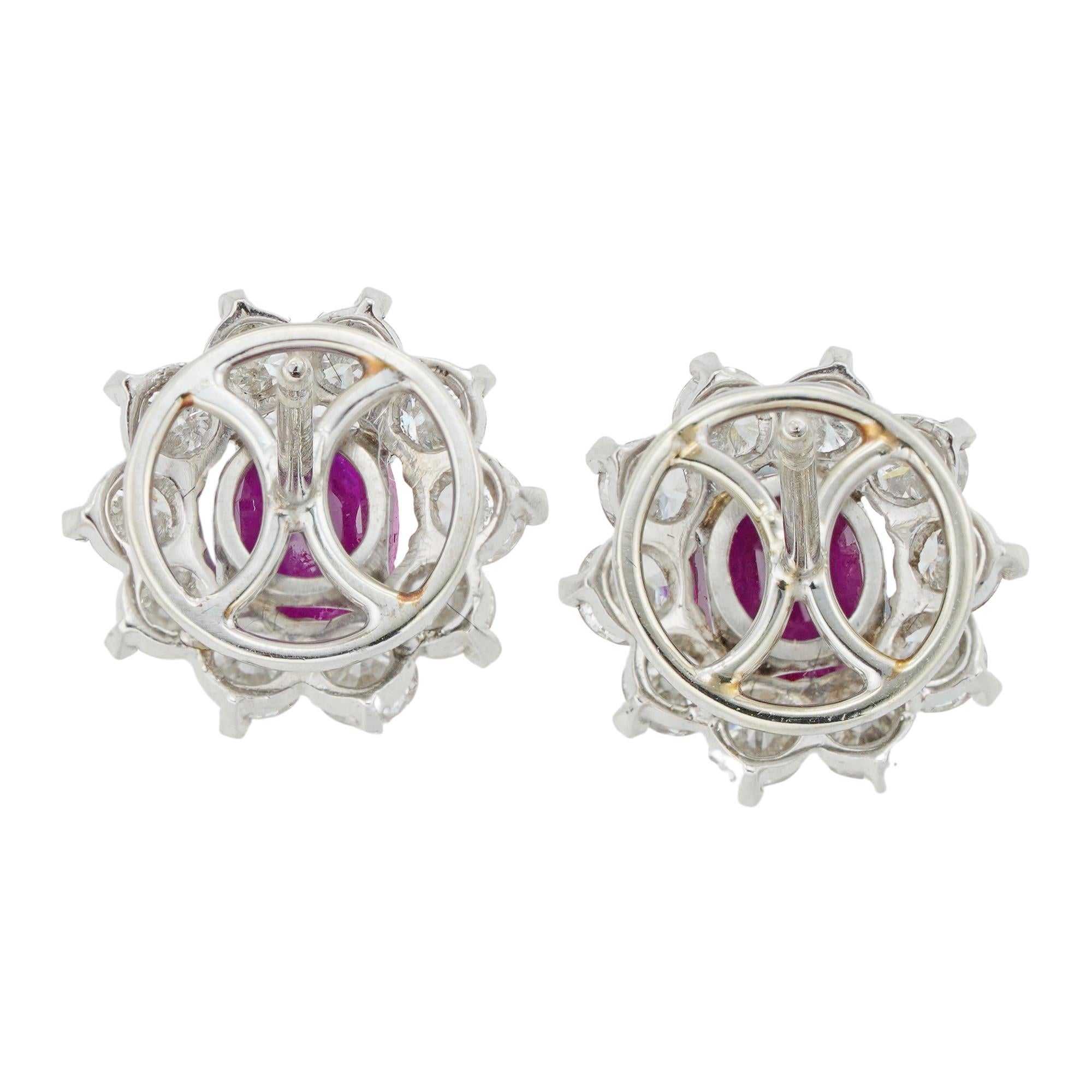 Modern Pair of Burmese Rubies and Diamond Cluster Earrings For Sale