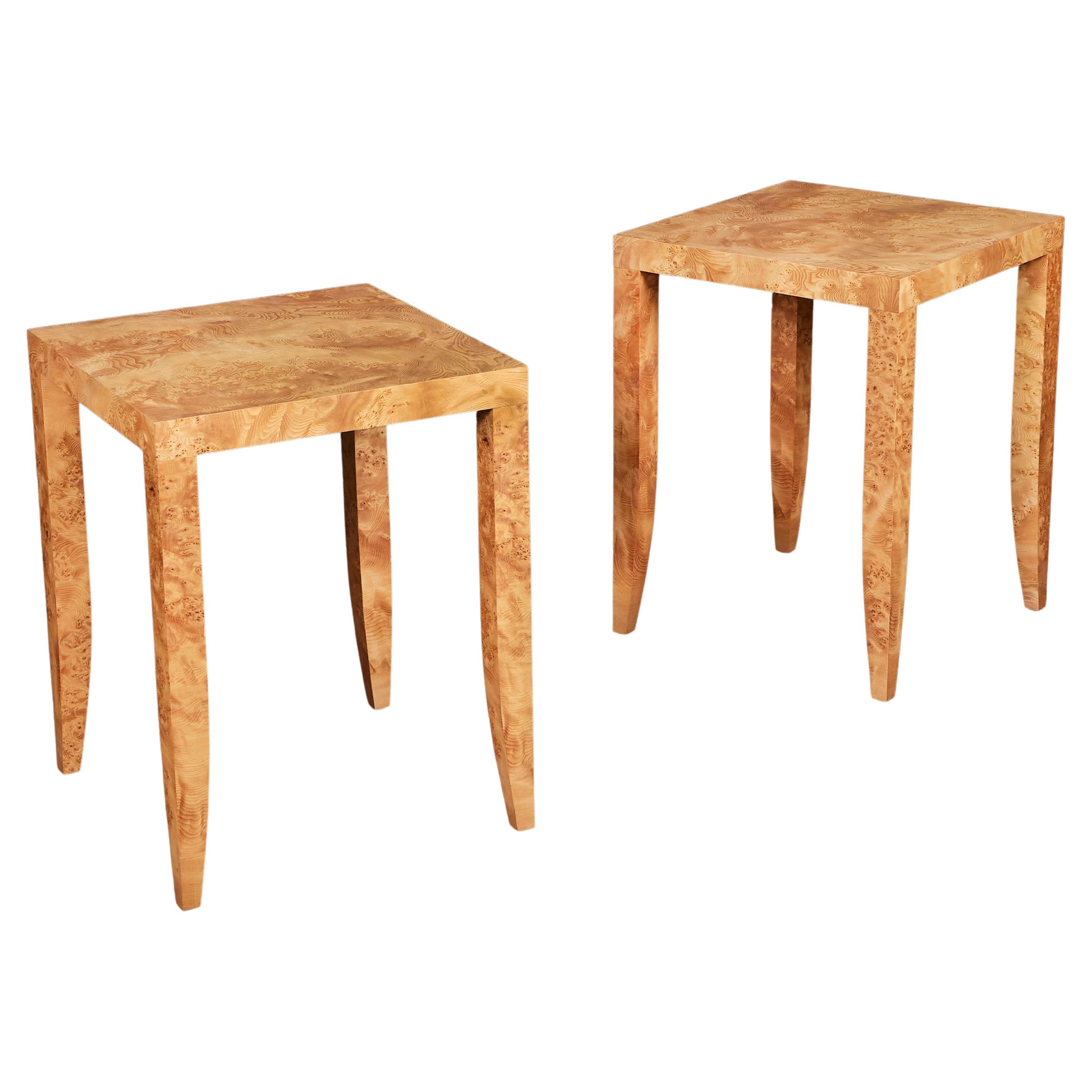 A Pair of Burr Occasional Tables  For Sale