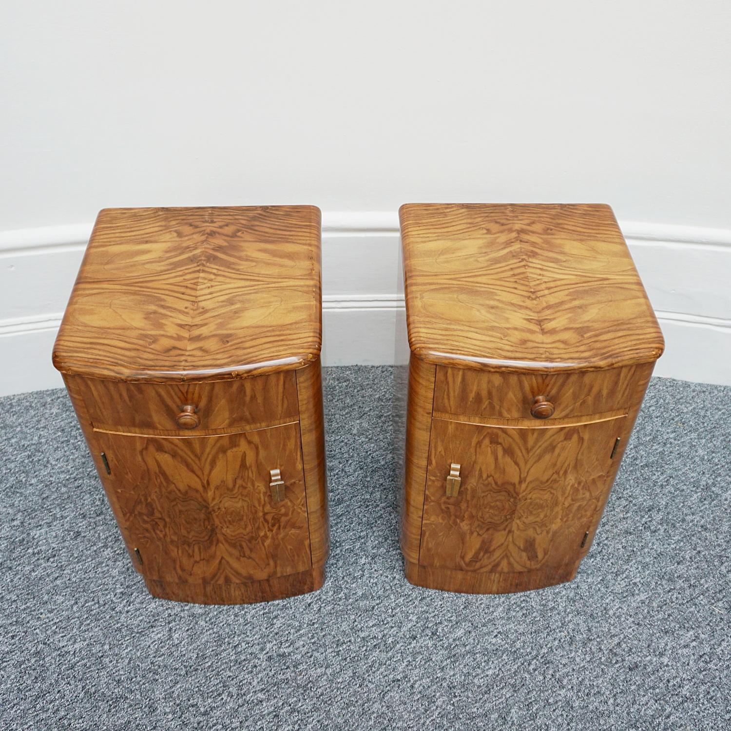 Mid-20th Century Pair of Burr Walnut 1930's Art Deco Bedside Cabinets