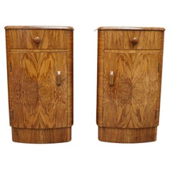 Pair of Burr Walnut 1930's Art Deco Bedside Cabinets