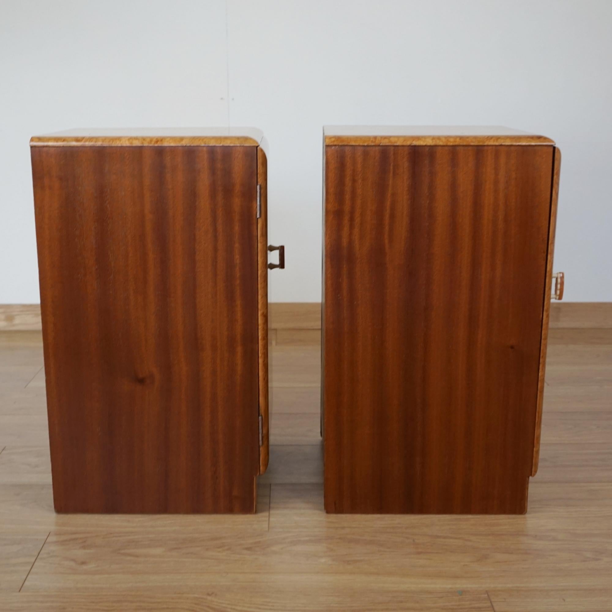 Bakelite A Pair of Burr Walnut Art Deco Bedside Cabinets