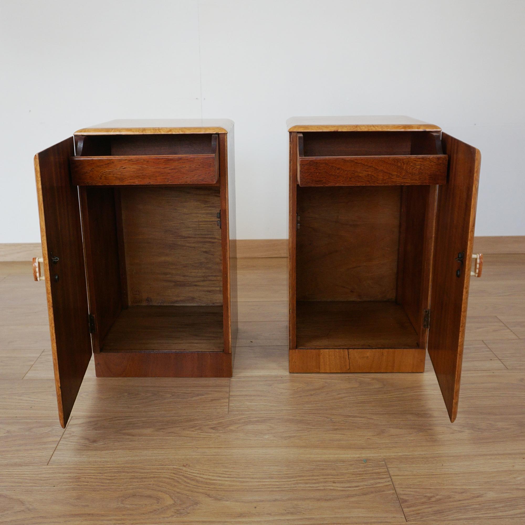 A Pair of Burr Walnut Art Deco Bedside Cabinets 1