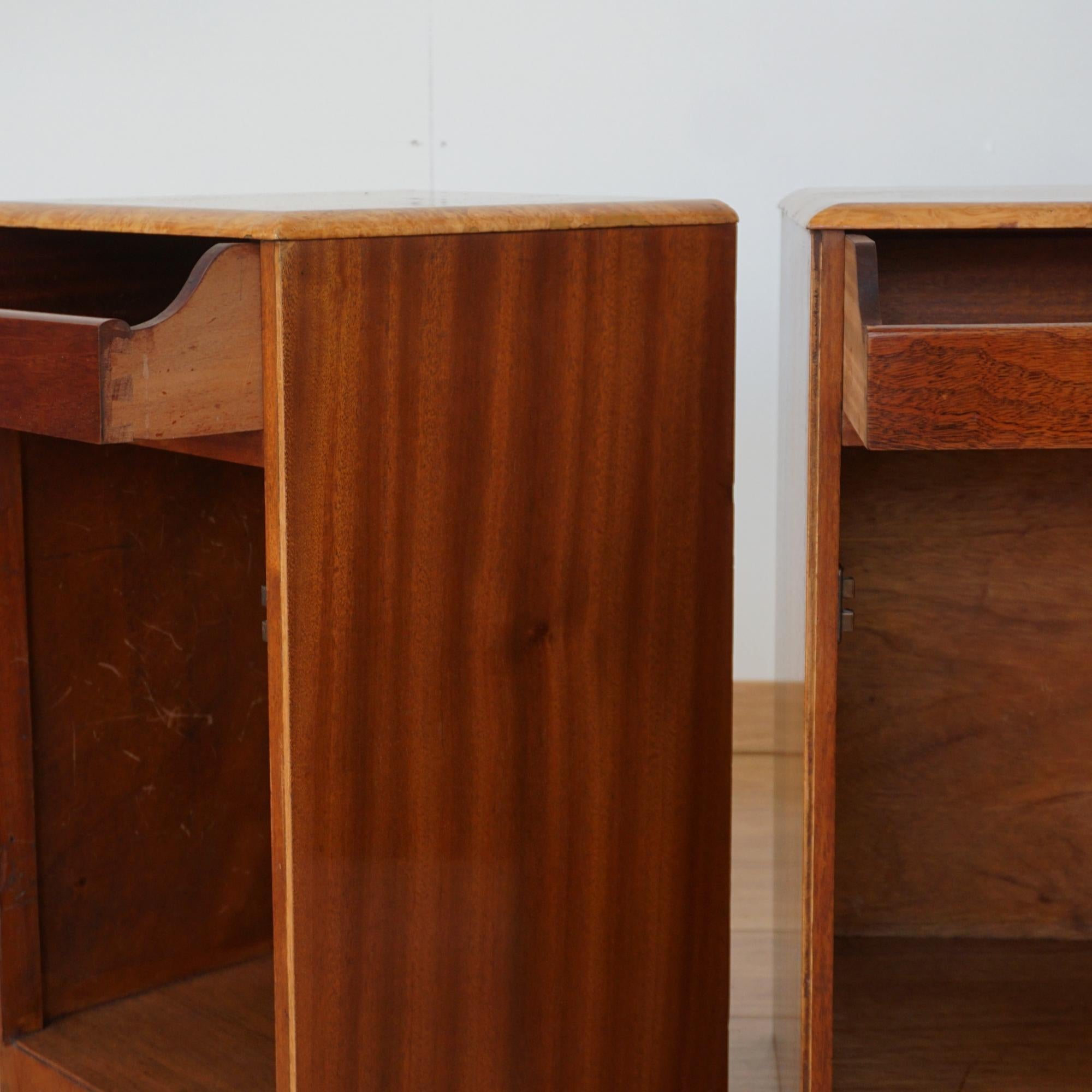 A Pair of Burr Walnut Art Deco Bedside Cabinets 2