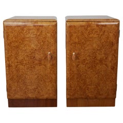 Paire de tables de chevet Art Déco en ronce de noyer