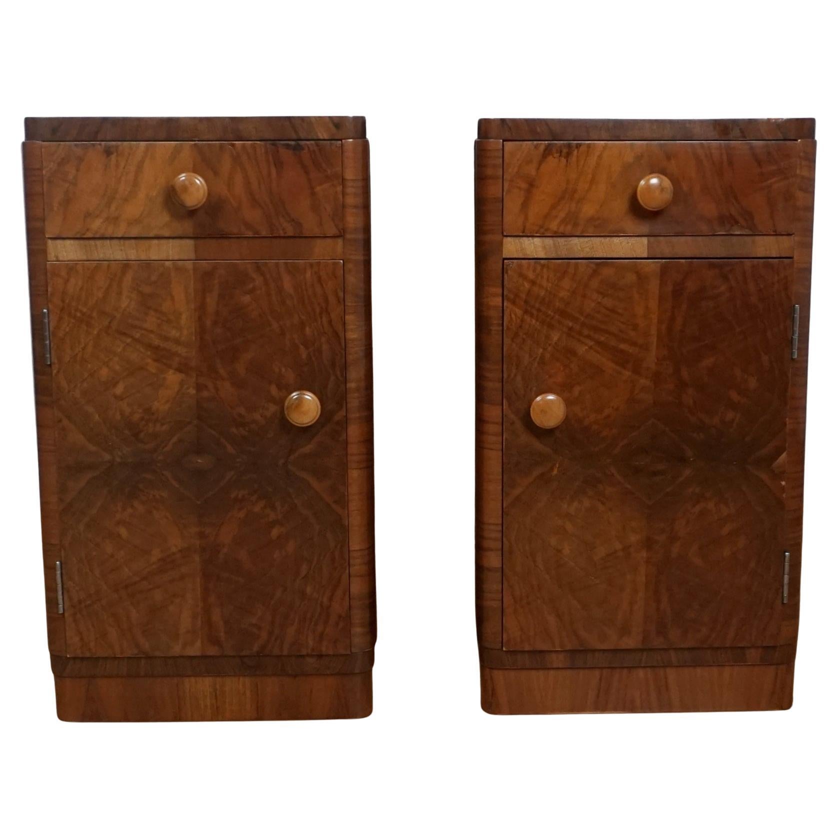 A Pair of Burr Walnut Art Deco Bedside Cabinets For Sale