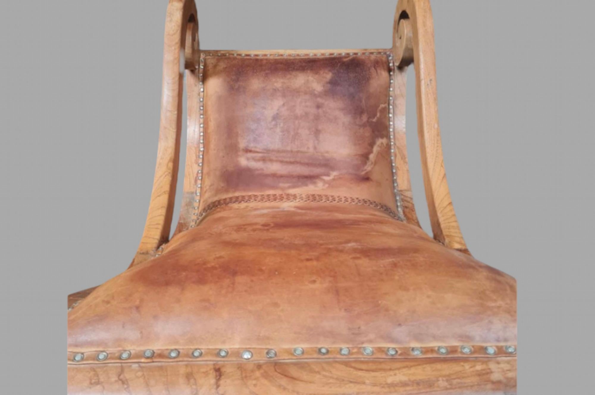 Mid-20th Century Pair of C1930's Tan Fruitwood Plantation Leathered Armchairs