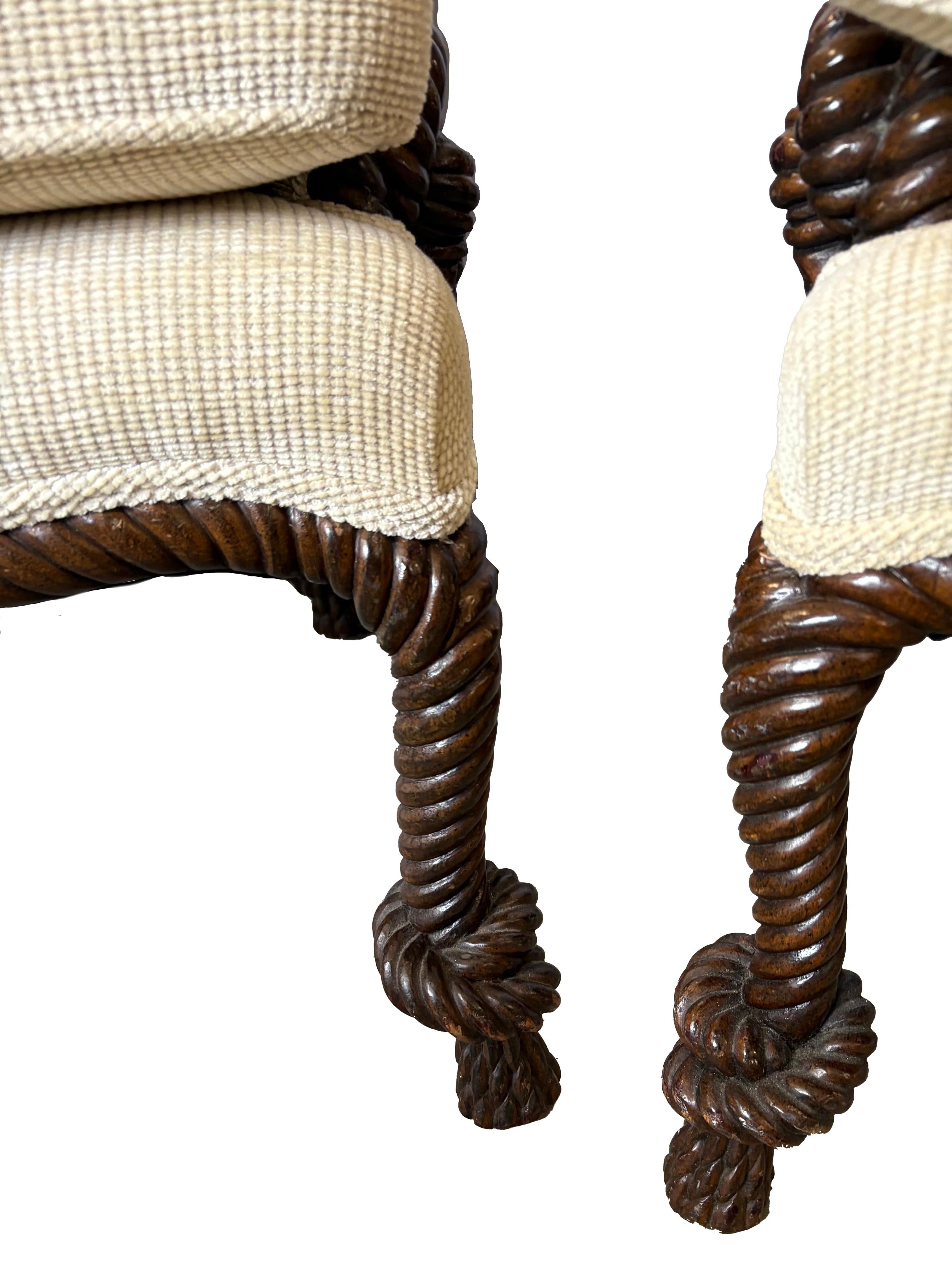 American A Pair Of  c.1950s Rope And Tassel Carved Lounge Chairs For Sale