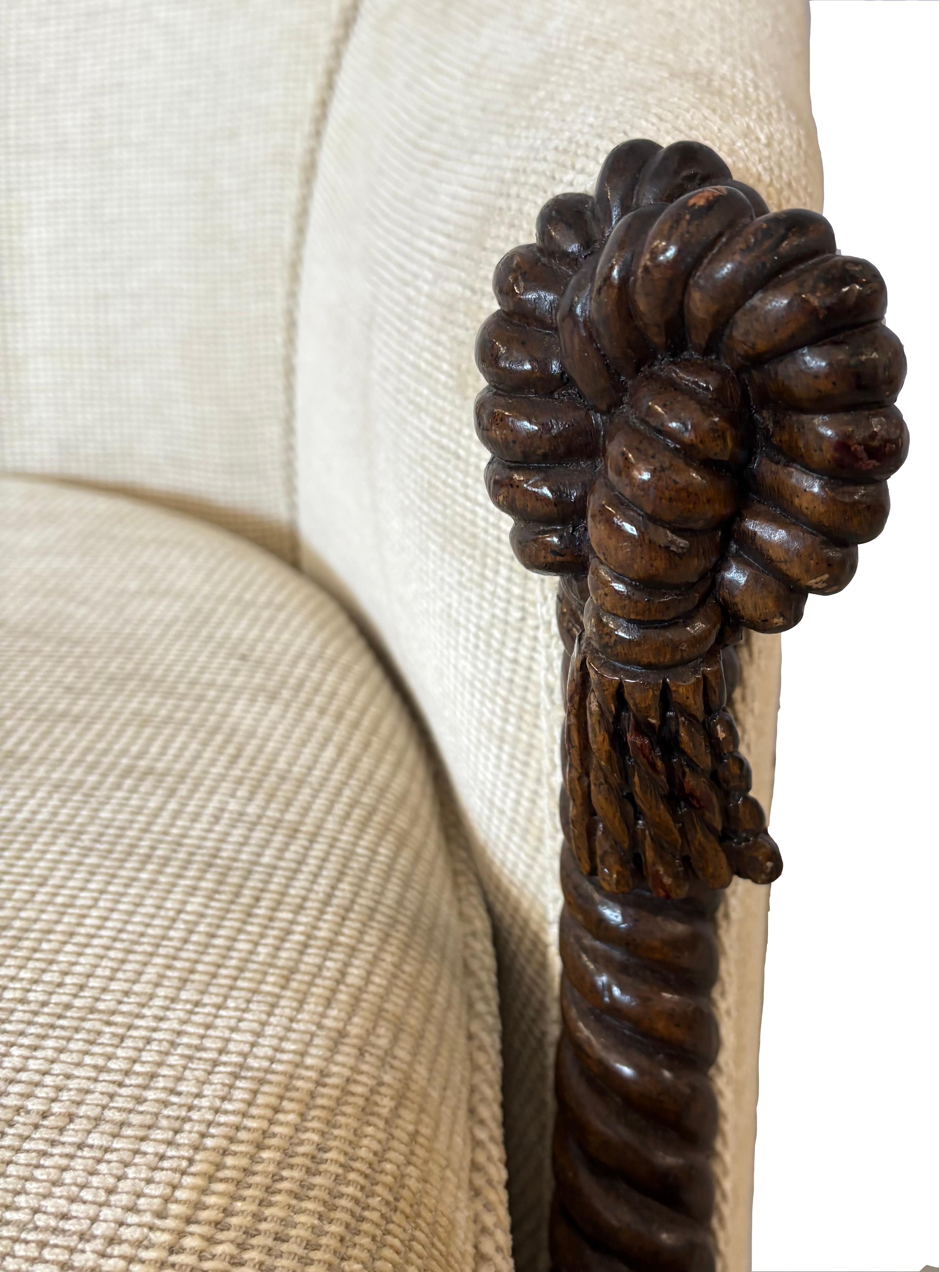 A Pair Of  c.1950s Rope And Tassel Carved Lounge Chairs In Good Condition For Sale In Briarcliff Manor, NY