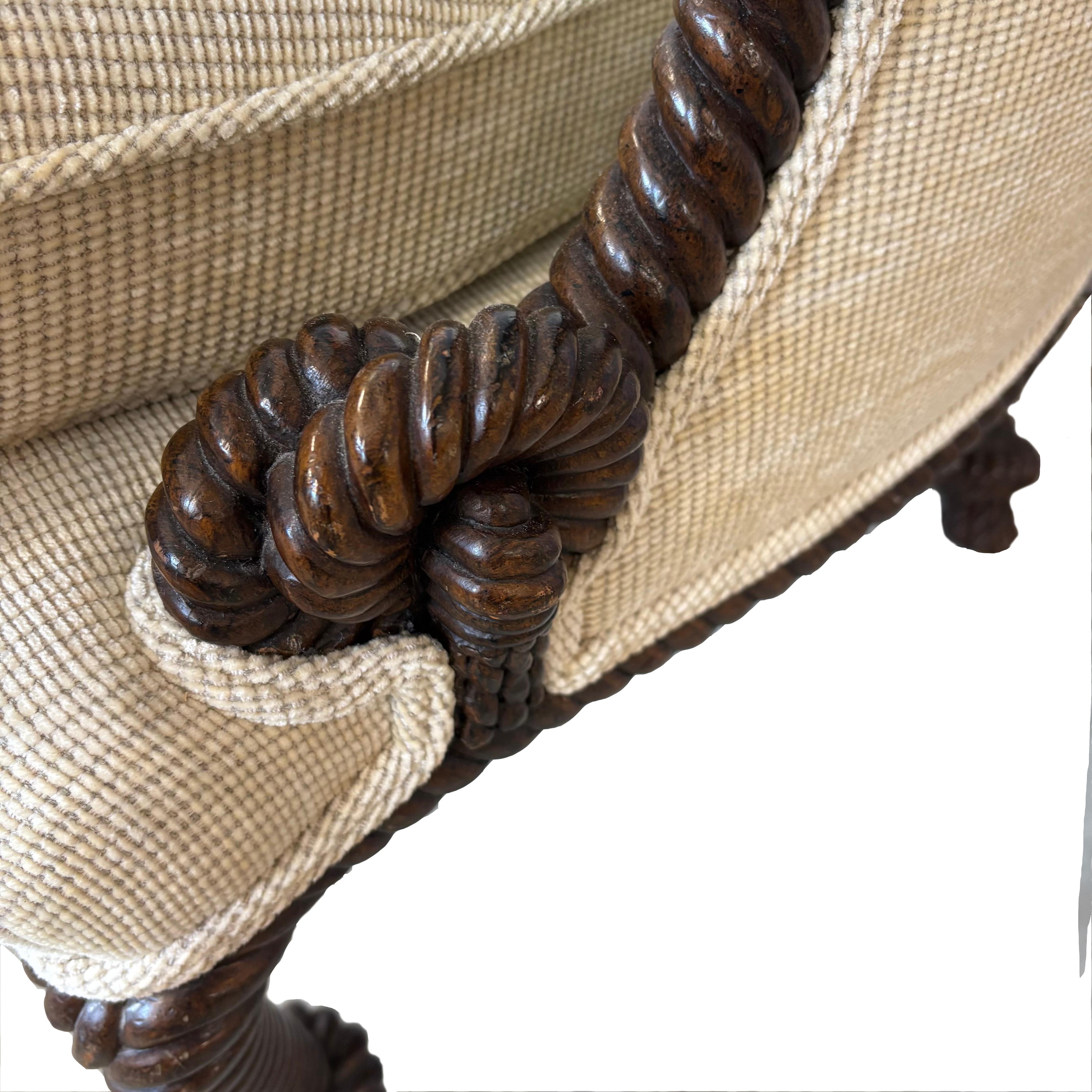 20th Century A Pair Of  c.1950s Rope And Tassel Carved Lounge Chairs For Sale