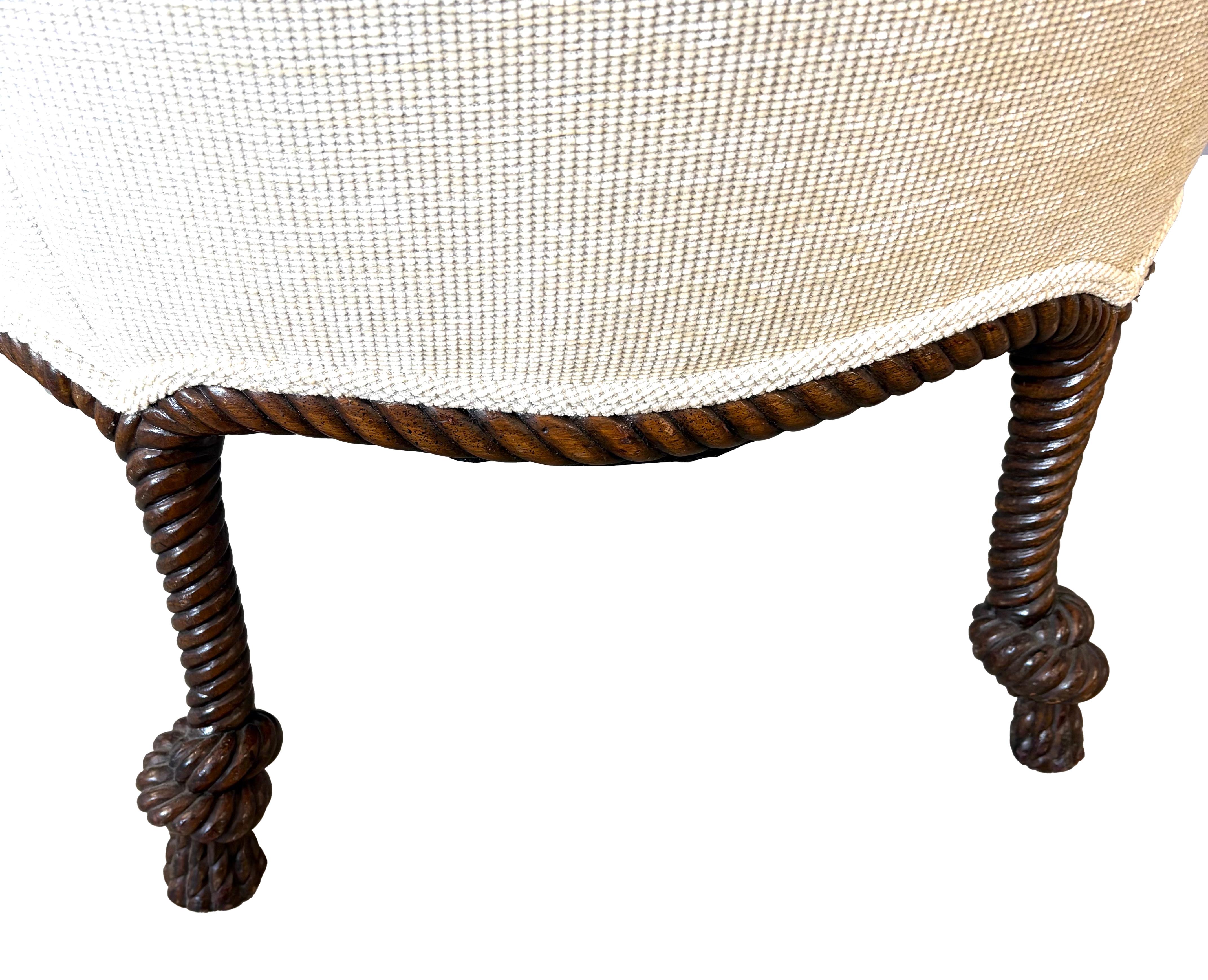 Upholstery A Pair Of  c.1950s Rope And Tassel Carved Lounge Chairs For Sale