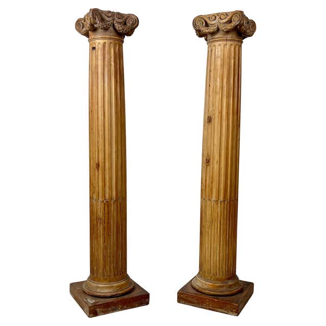 19th Century Italian Architectural Corinthian Wood Columns on Stone ...