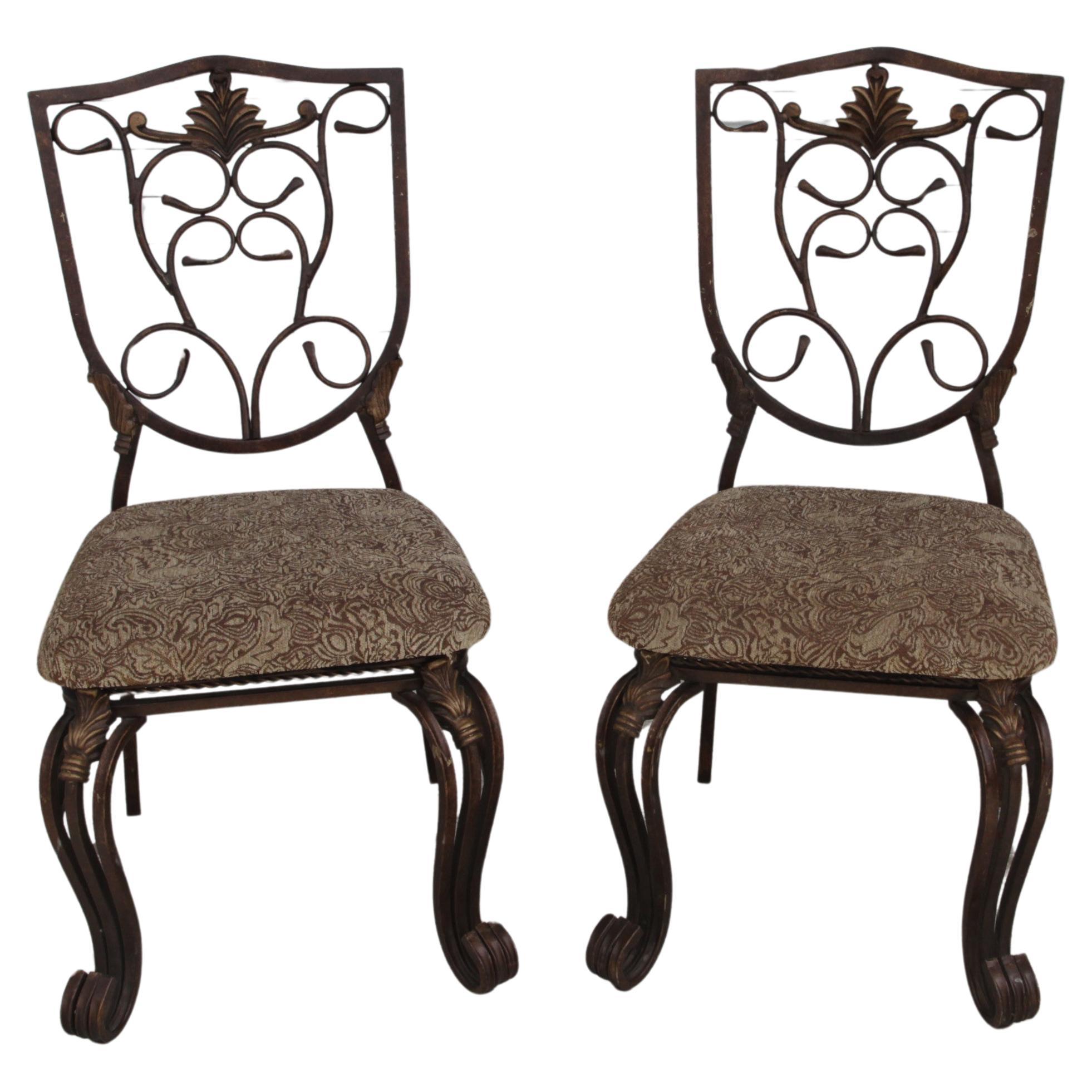 A Pair of Cafe Side Accent Wrought Iron Chairs