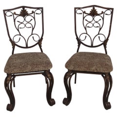 A Pair of Cafe Side Accent Wrought Iron Chairs