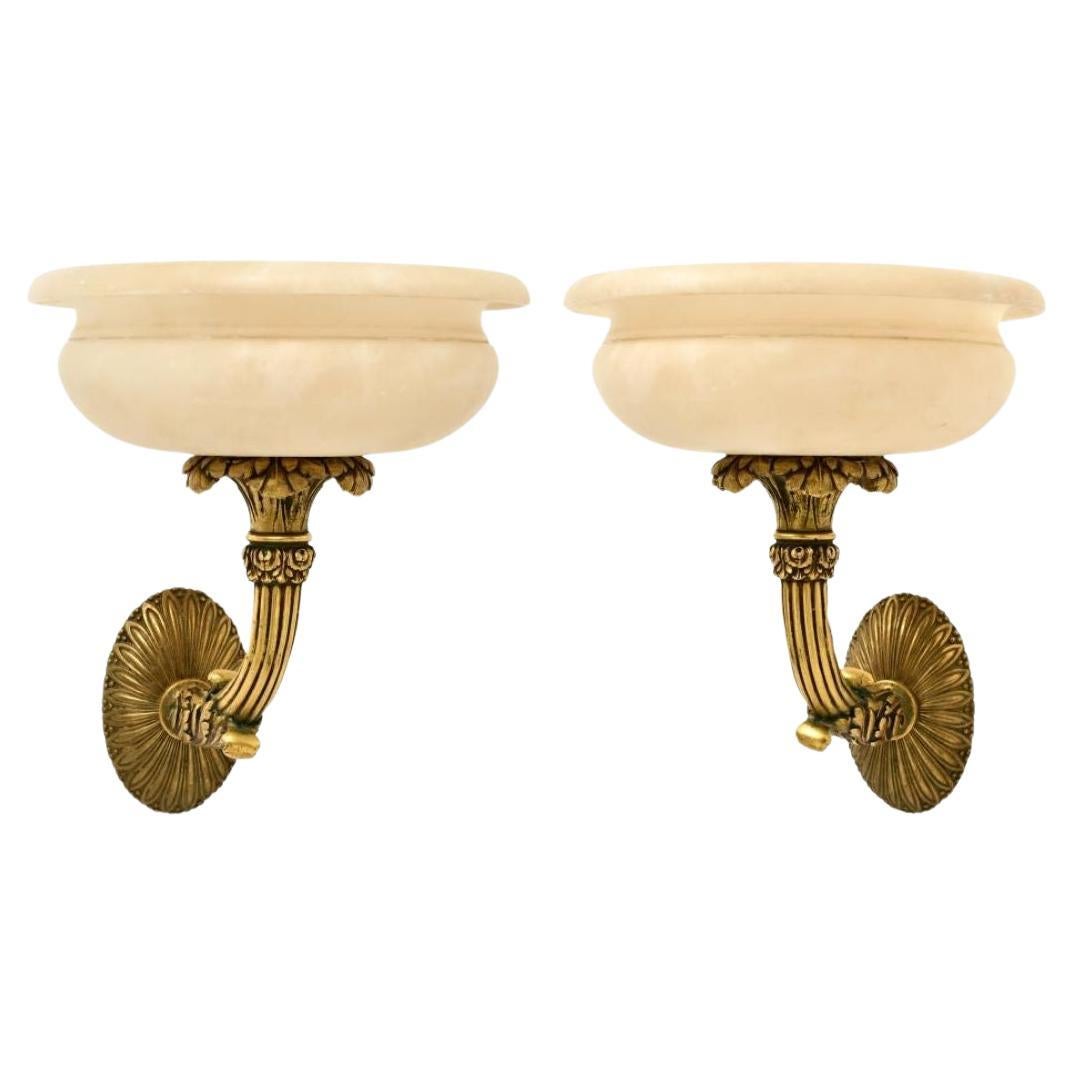 A Pair of Caldwell Gilt Bronze & Alabaster Sconces For Sale