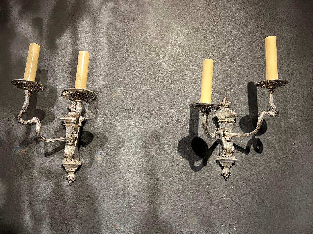 Early 20th Century 1920's Caldwell Silver Plated Scrolled Arms Sconces For Sale