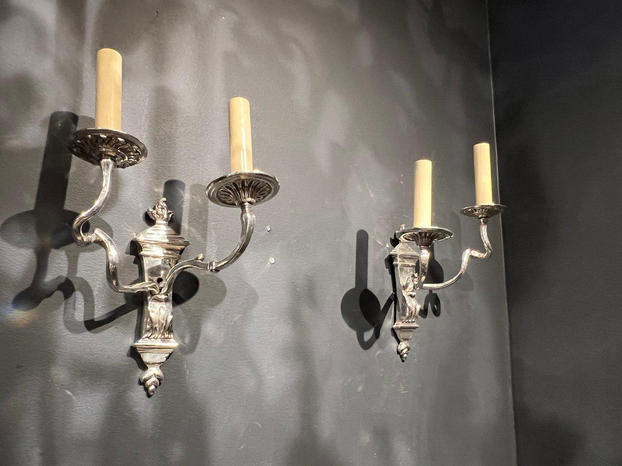 1920's Caldwell Silver Plated Scrolled Arms Sconces For Sale 2
