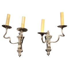 1920's Caldwell Silver Plated Scrolled Arms Sconces