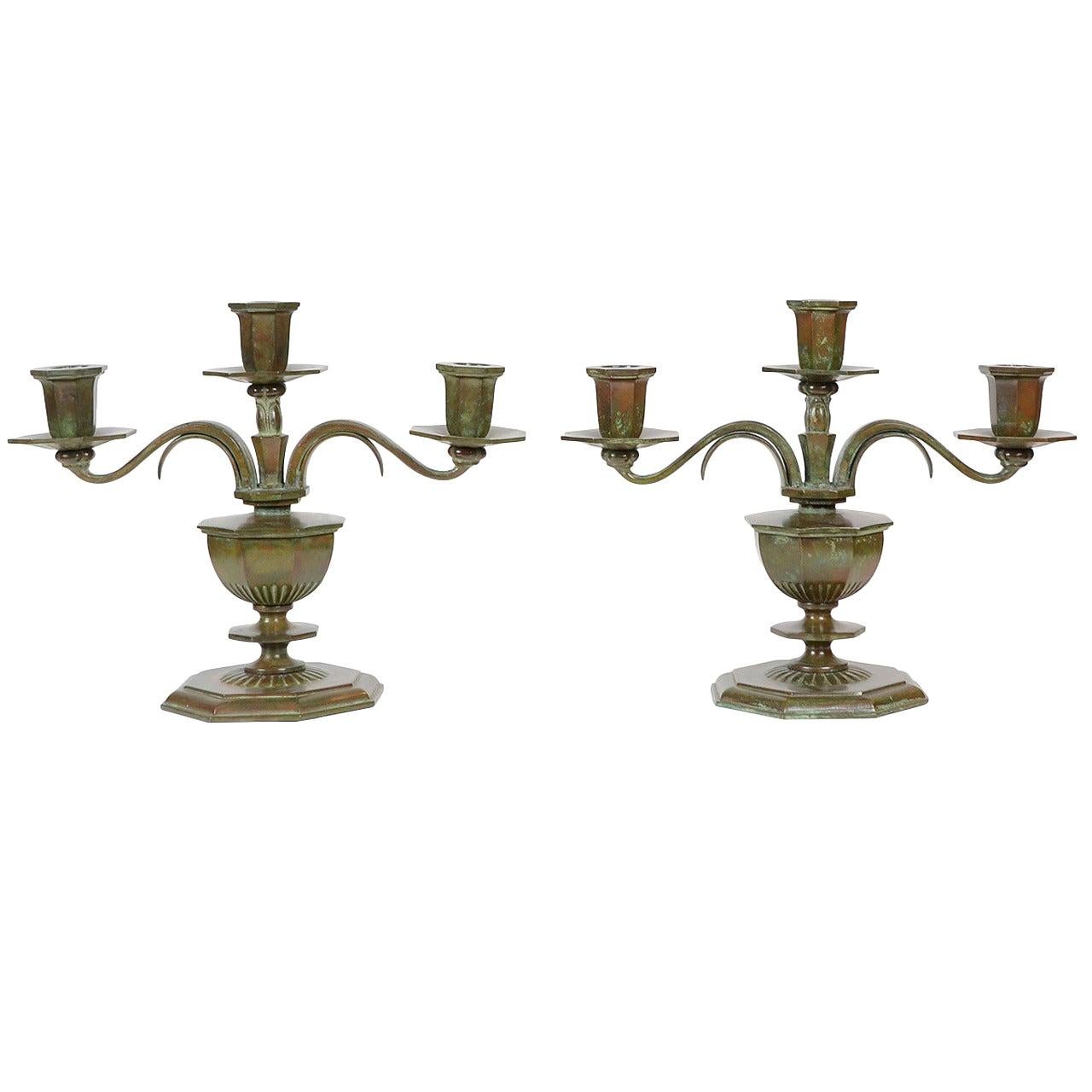 Pair of Candelabra, Bronze, by Sune Bäckström, Sweden, 1920s-1930s For Sale