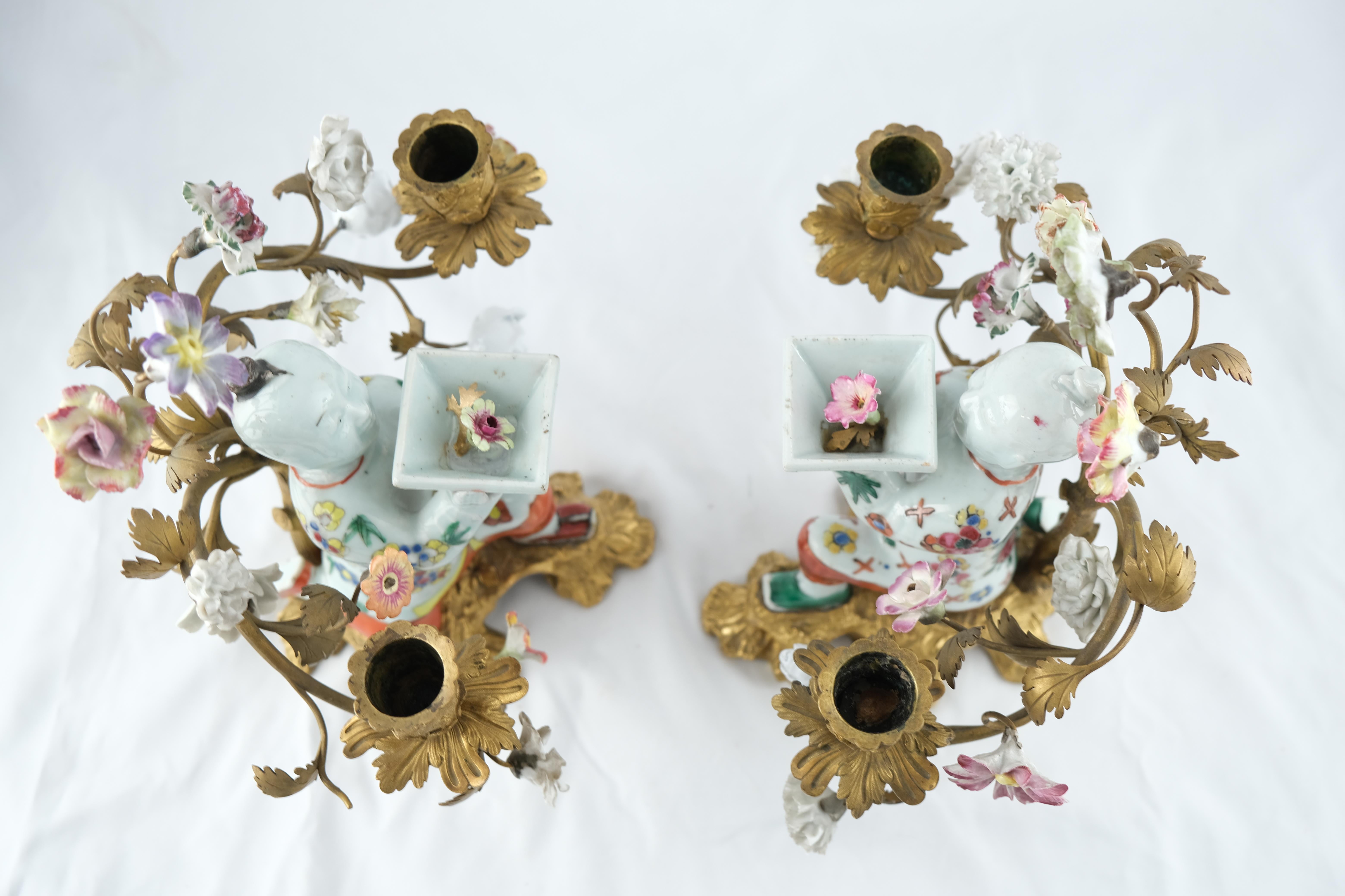 19th Century Pair of Candelabra, Chinese Porcelain Incense Holders Mounted with Gilt Bronze