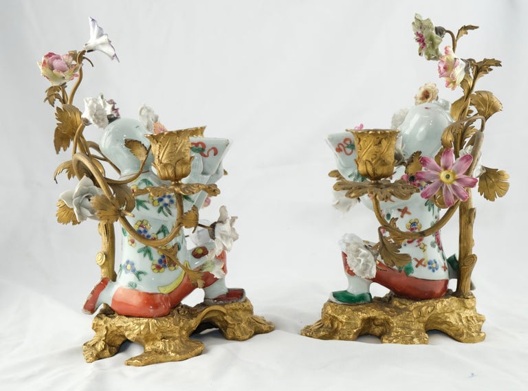 Pair of Candelabra, Chinese Porcelain Incense Holders Mounted with Gilt Bronze 2
