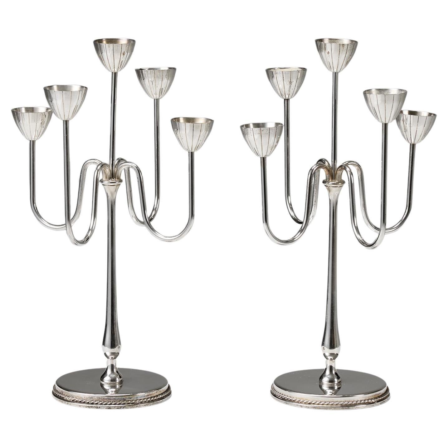 Gunnar Ander Mid-Century Silver-Plated Candelabras, Swedish Design