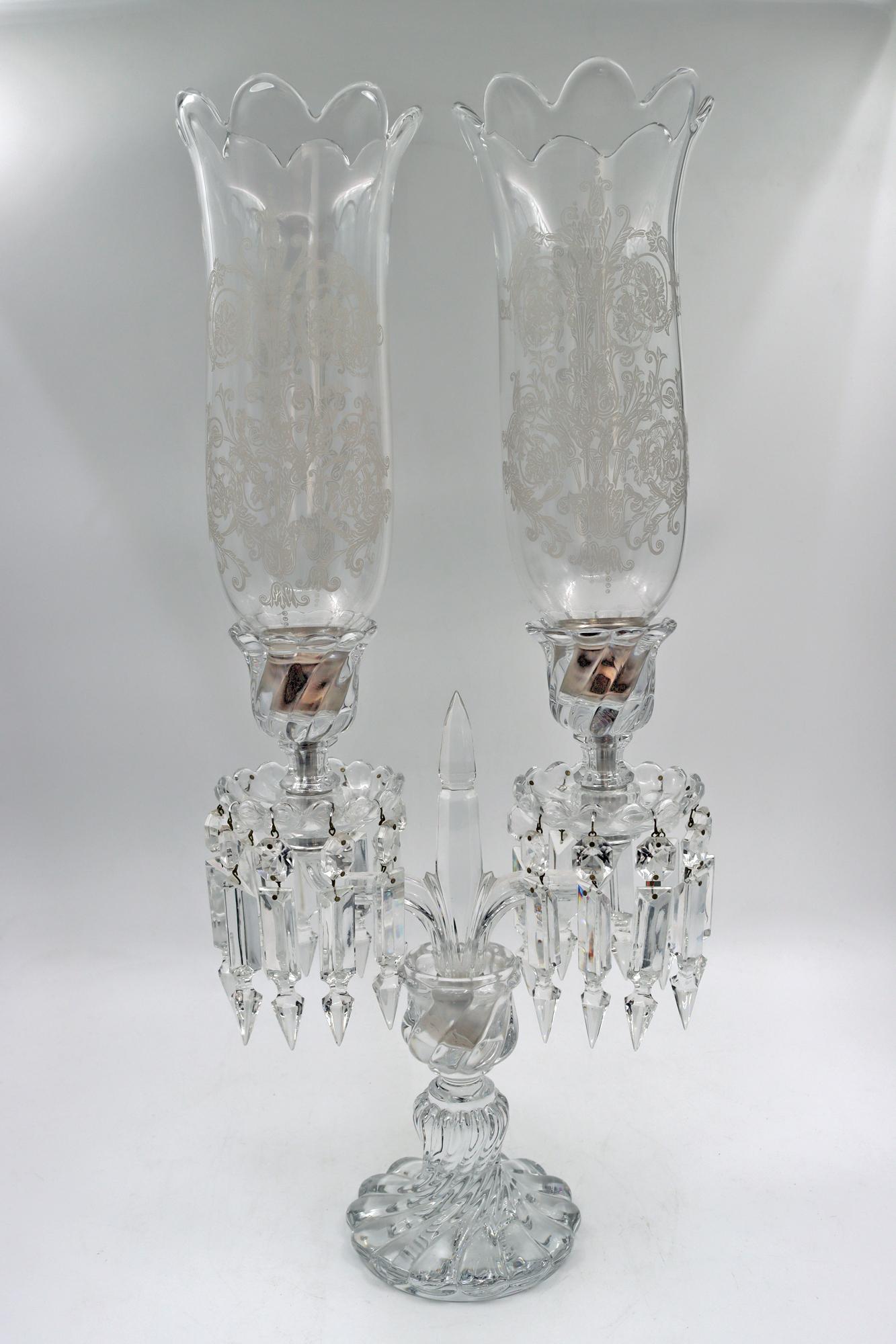 French Pair of Candelabras Signed Baccarat, 19th Century