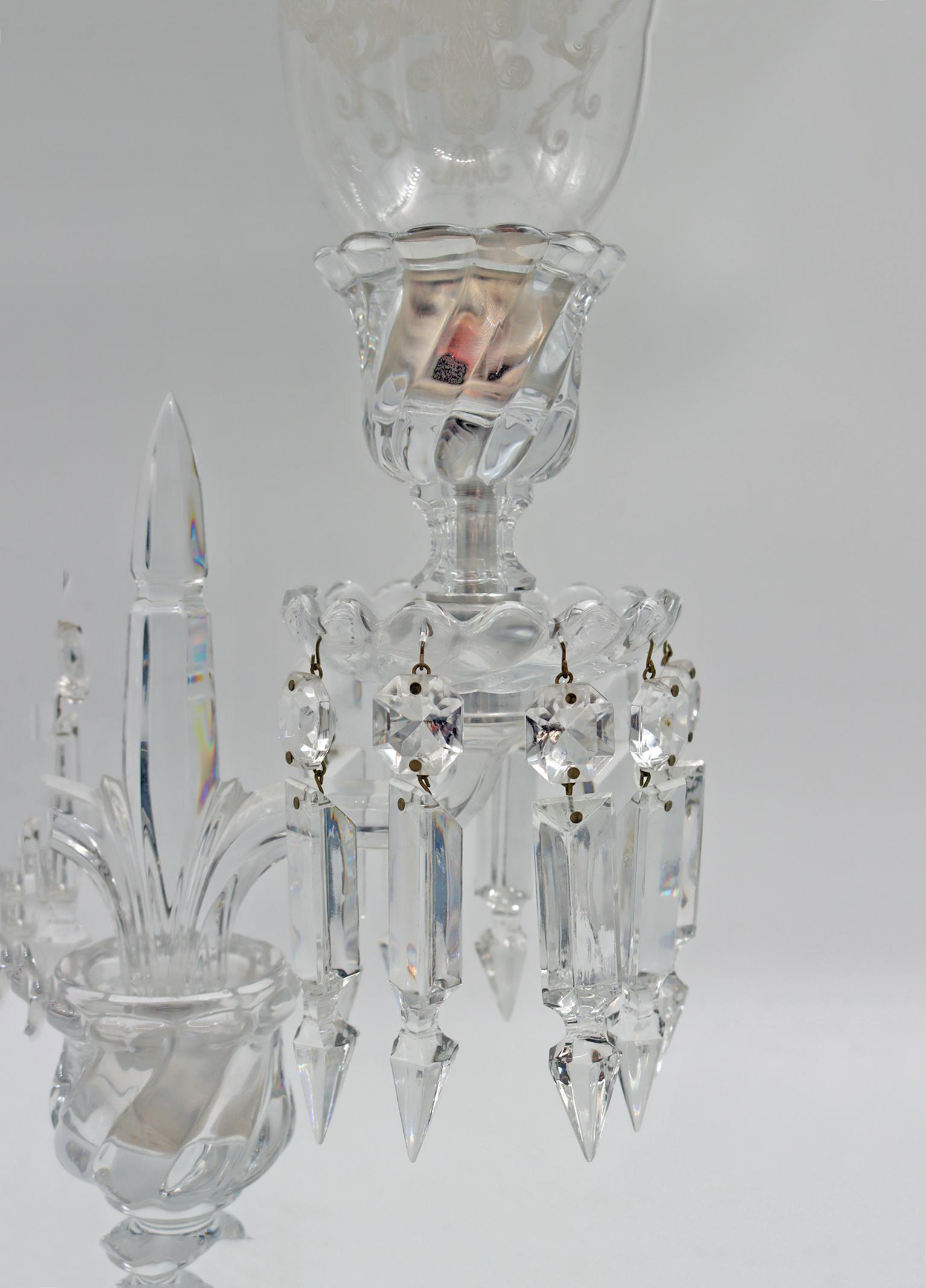 Crystal Pair of Candelabras Signed Baccarat, 19th Century