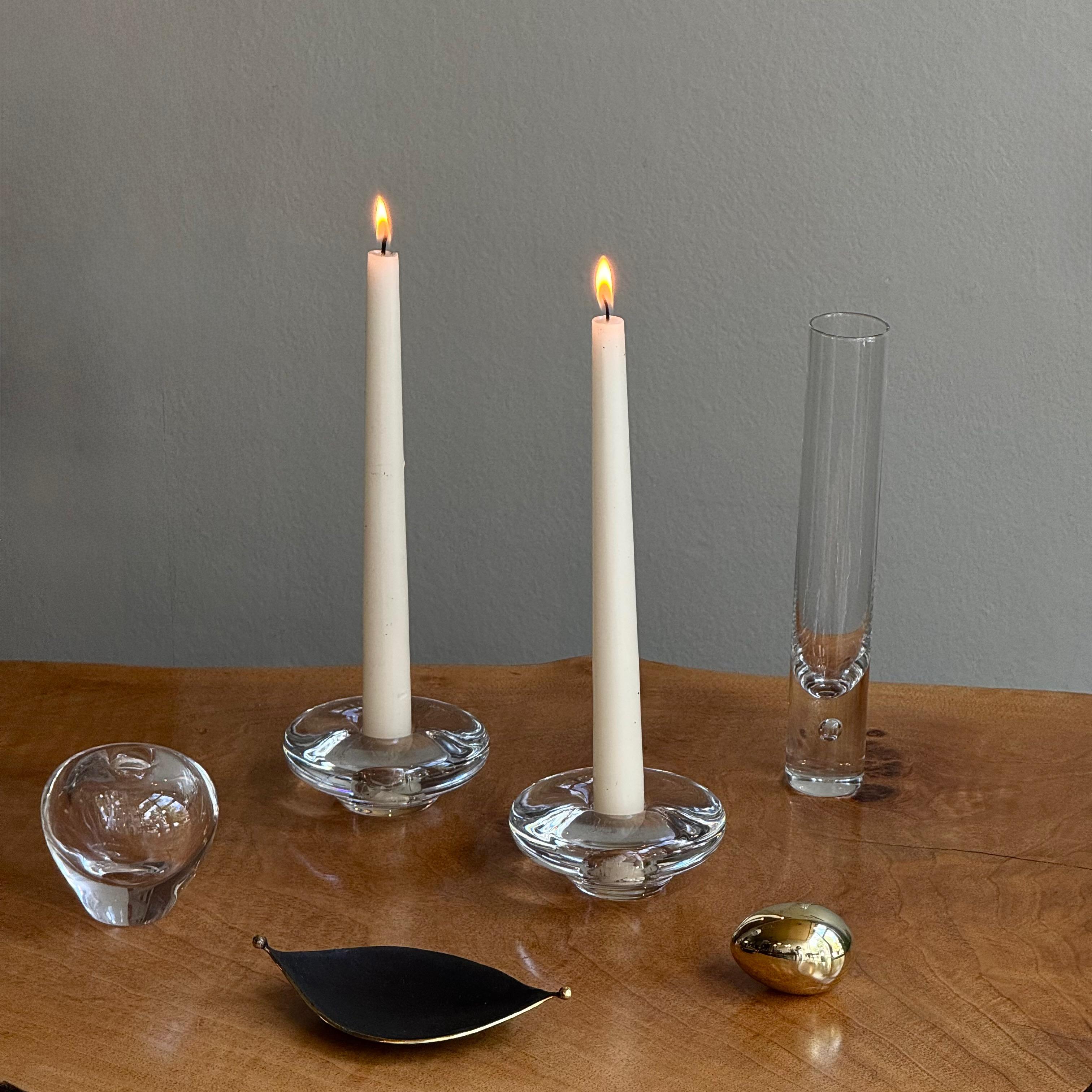 Glass A Pair of Candle Holders/ Orrefors, Sweden For Sale
