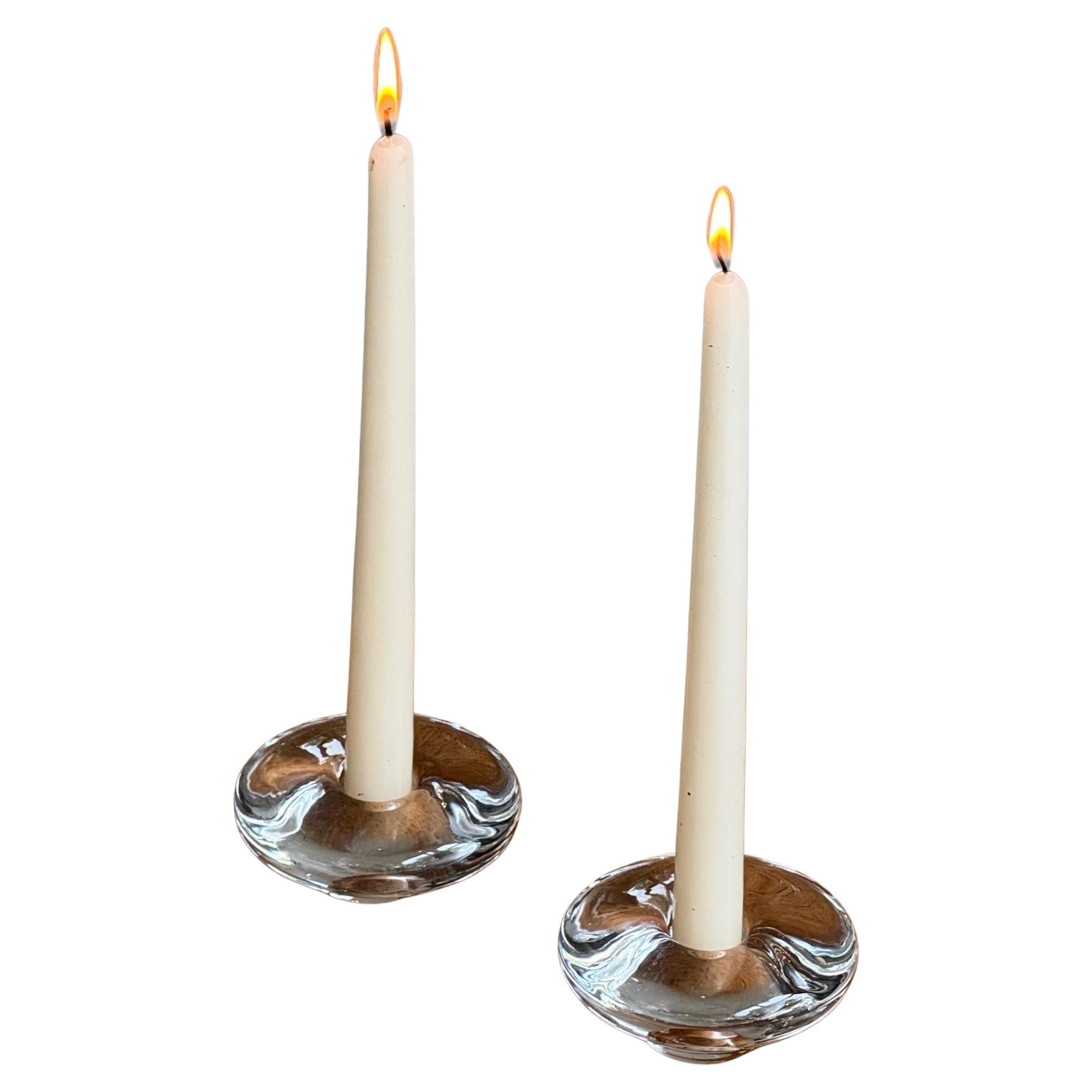 A Pair of Candle Holders/ Orrefors, Sweden For Sale