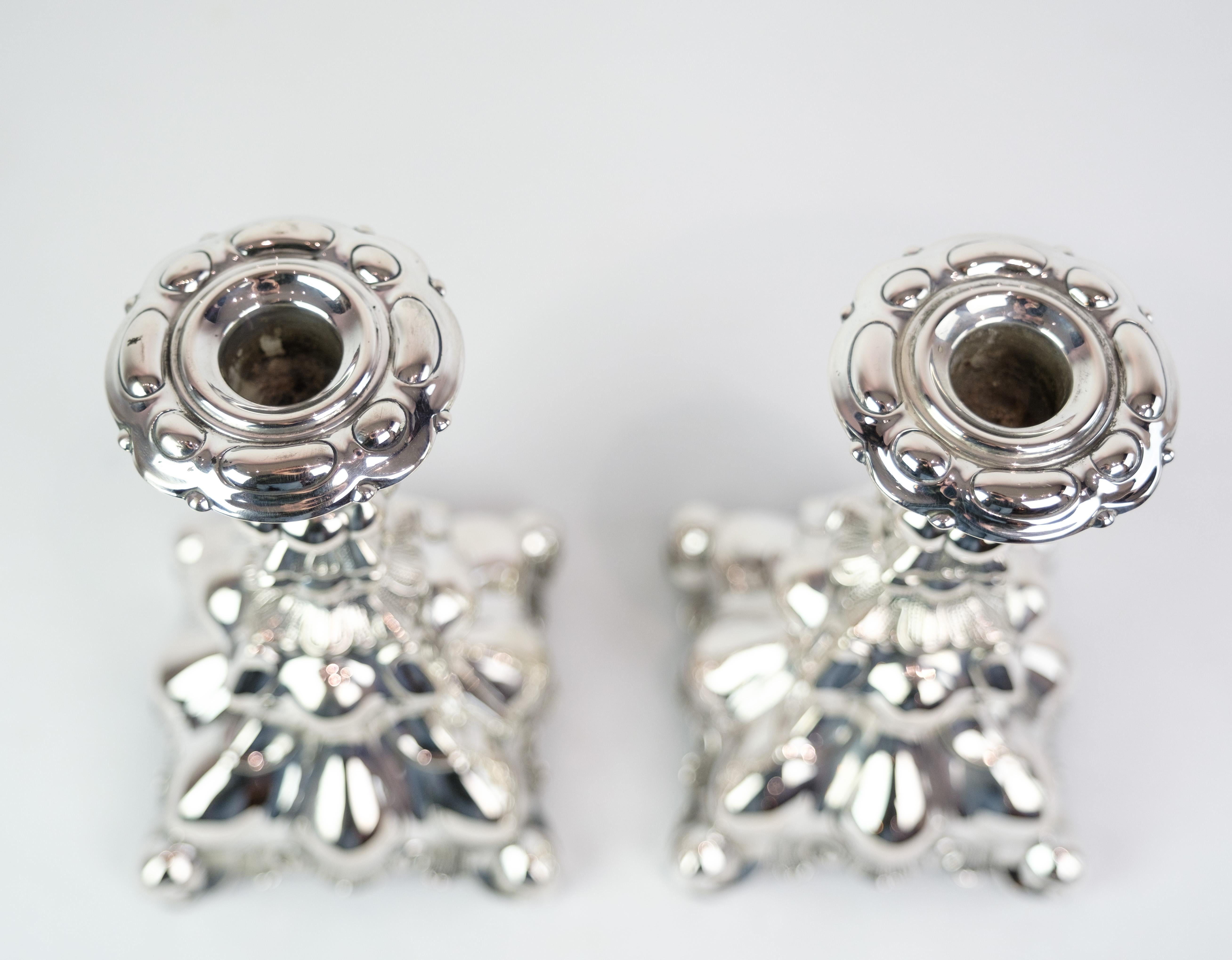Danish Pair of Candlesticks Made In Real Silver From 1930s For Sale