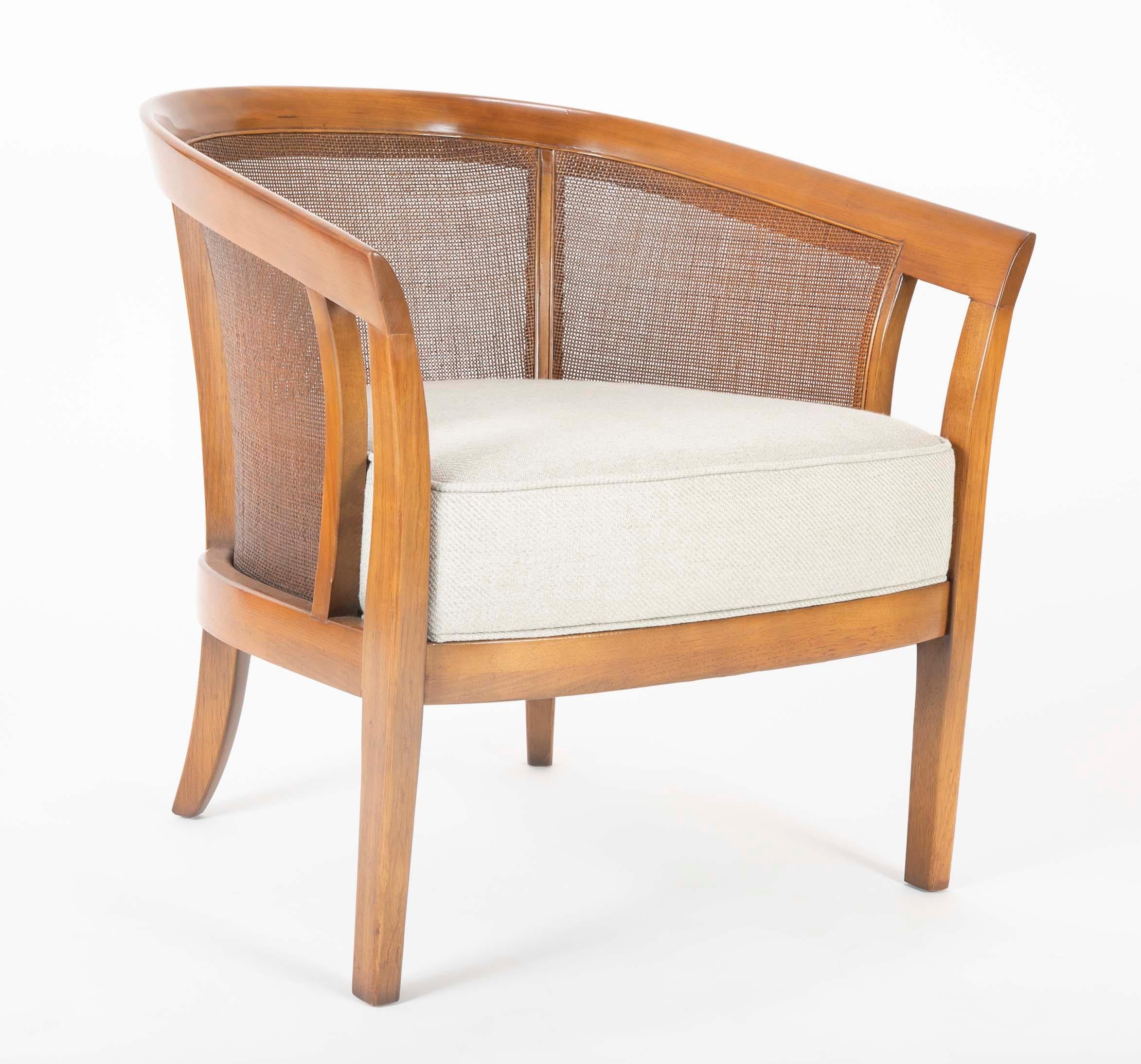 American Pair of Caned Tub Back Armchairs Designed by Edward Wormley for Dunbar