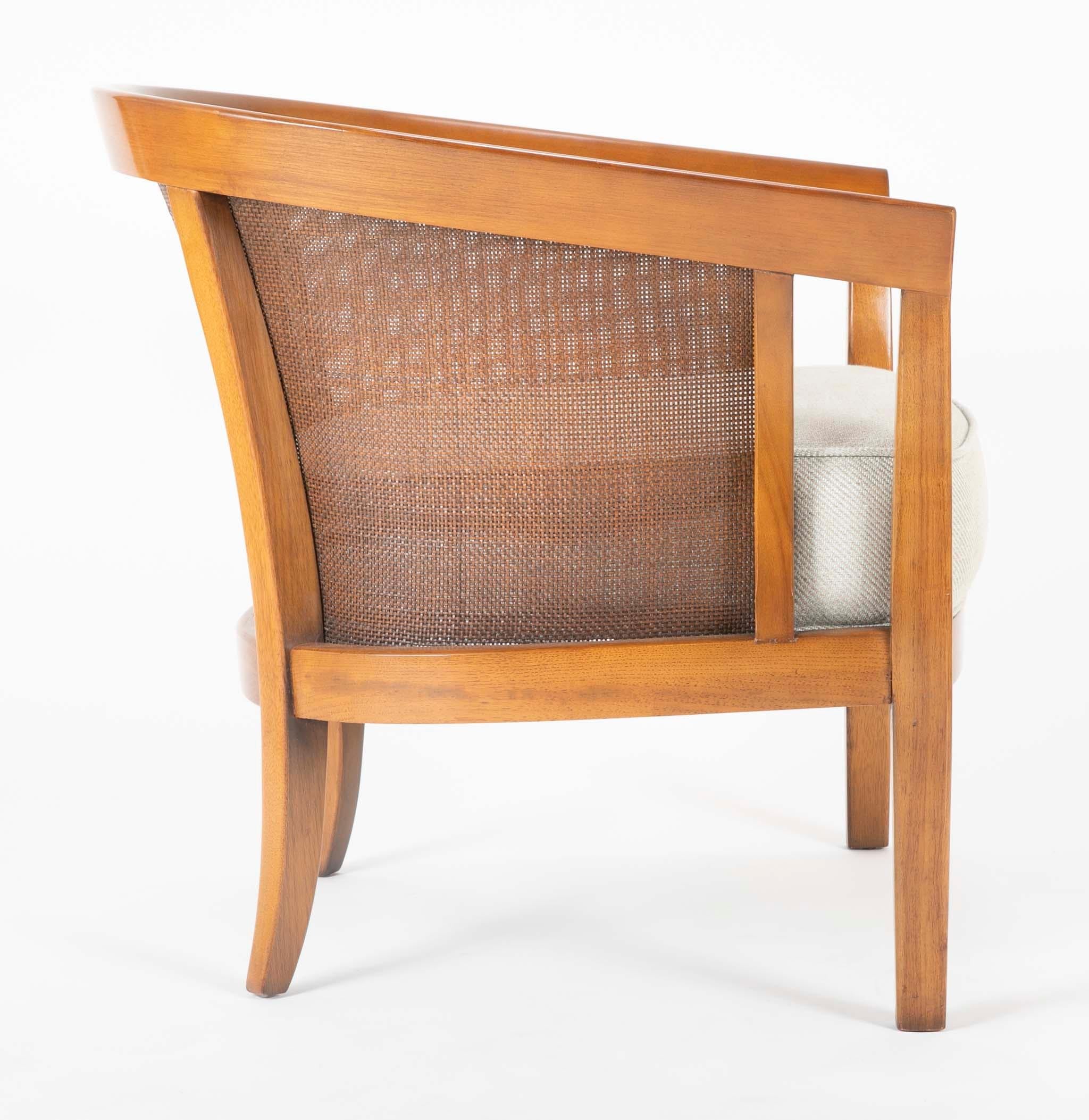 Mid-20th Century Pair of Caned Tub Back Armchairs Designed by Edward Wormley for Dunbar