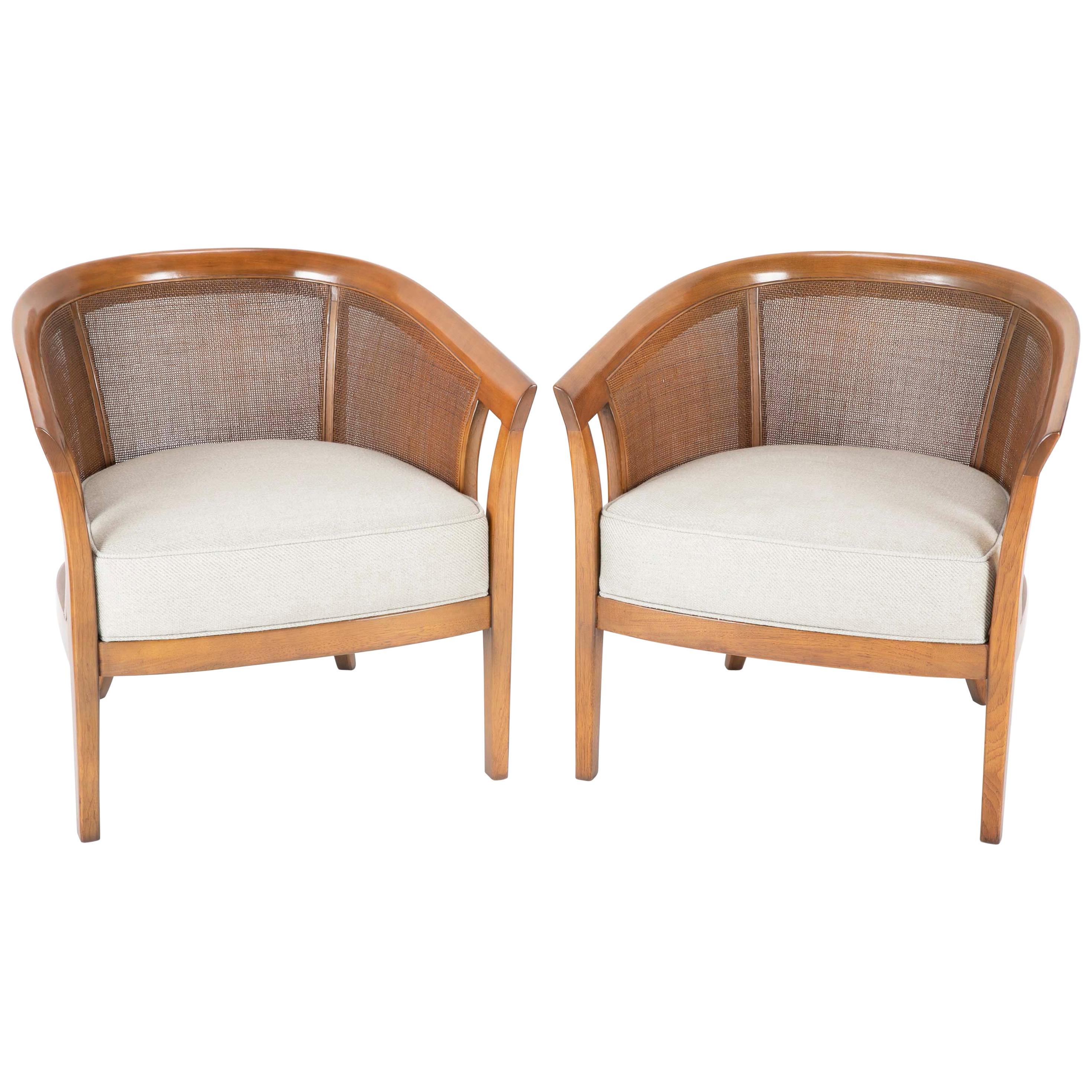 Pair of Caned Tub Back Armchairs Designed by Edward Wormley for Dunbar
