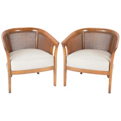 Pair of Caned Tub Back Armchairs Designed by Edward Wormley for Dunbar