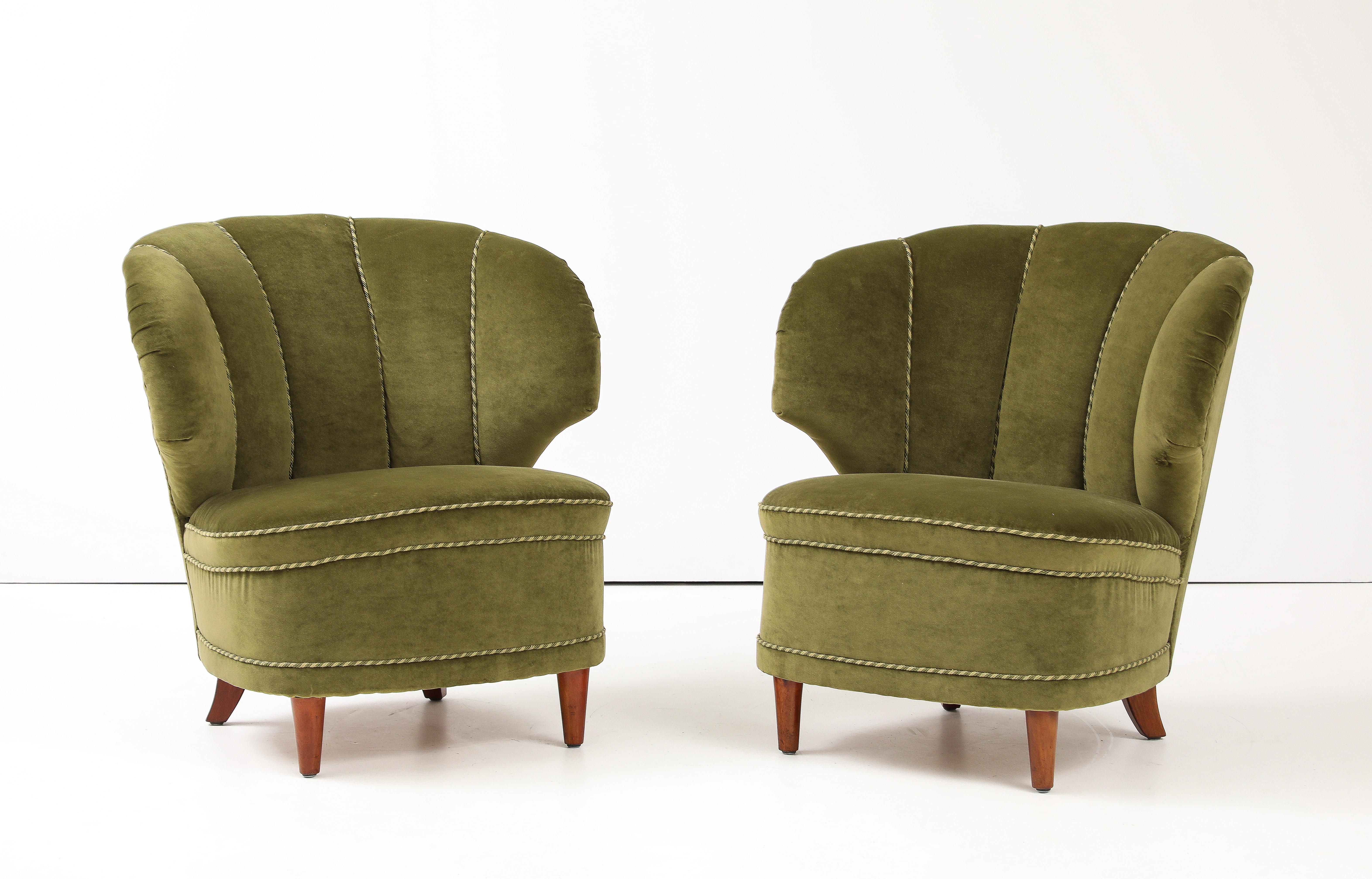 Velvet A Pair of Carl-Johan Boman Club Chairs, Circa 1940-50