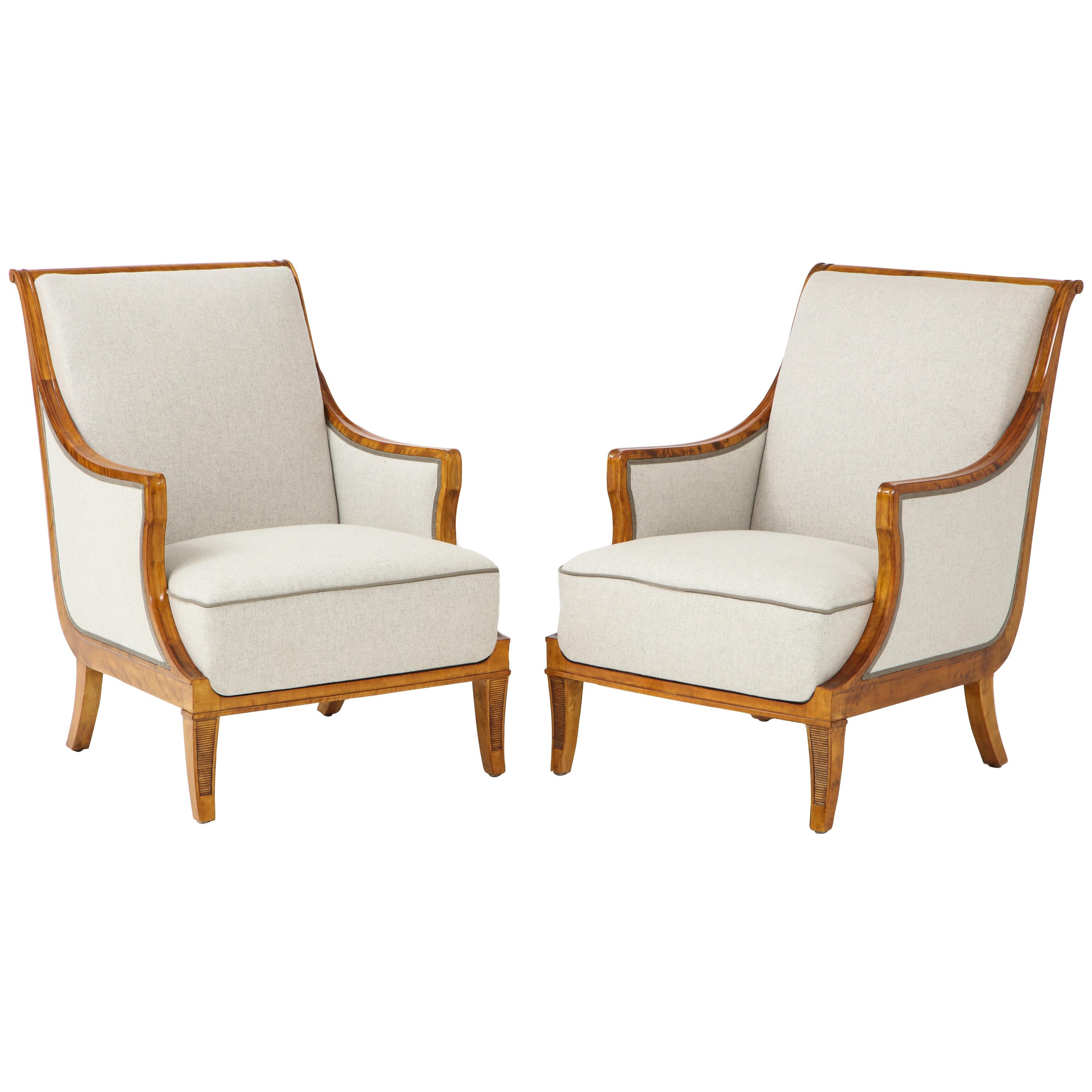 Pair of Carl Malmsten Birchwood Armchairs, circa 1930s