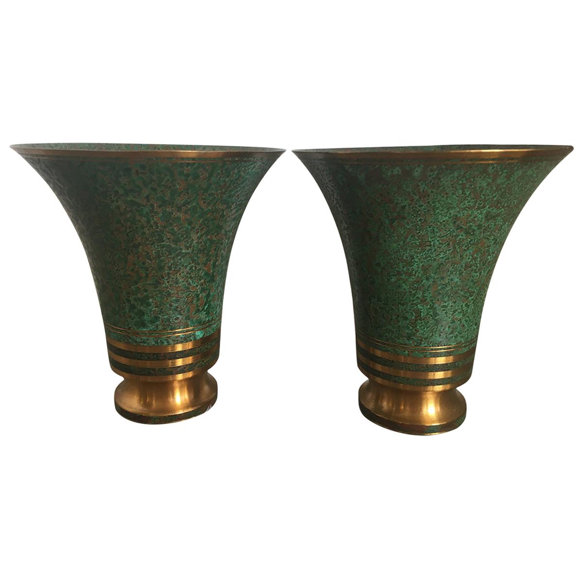 Pair of Carl Sorensen Bronze Flared Vessels