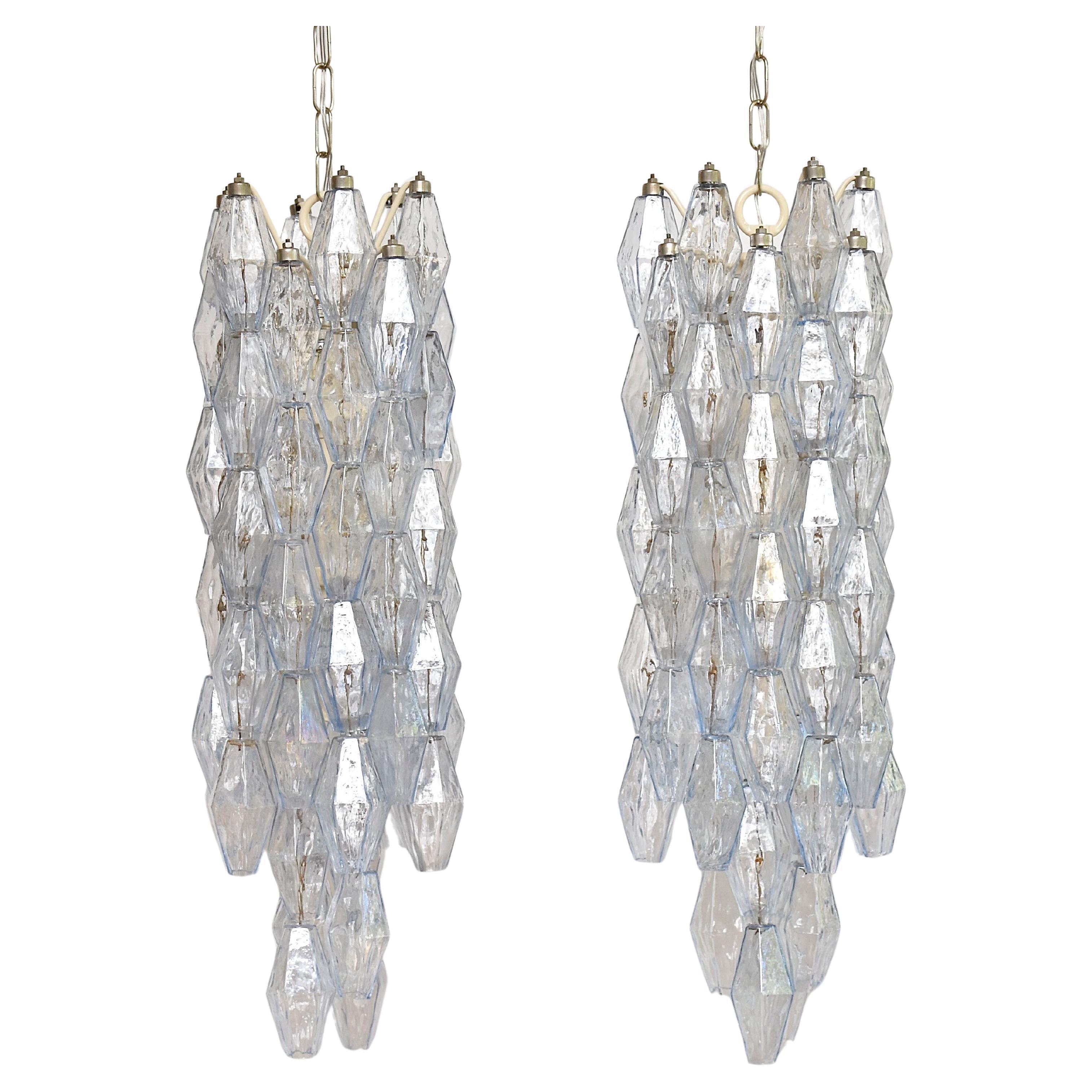 A pair of Carlo Scarpa Murano chandeliers 'Poliedri' for Venini  For Sale