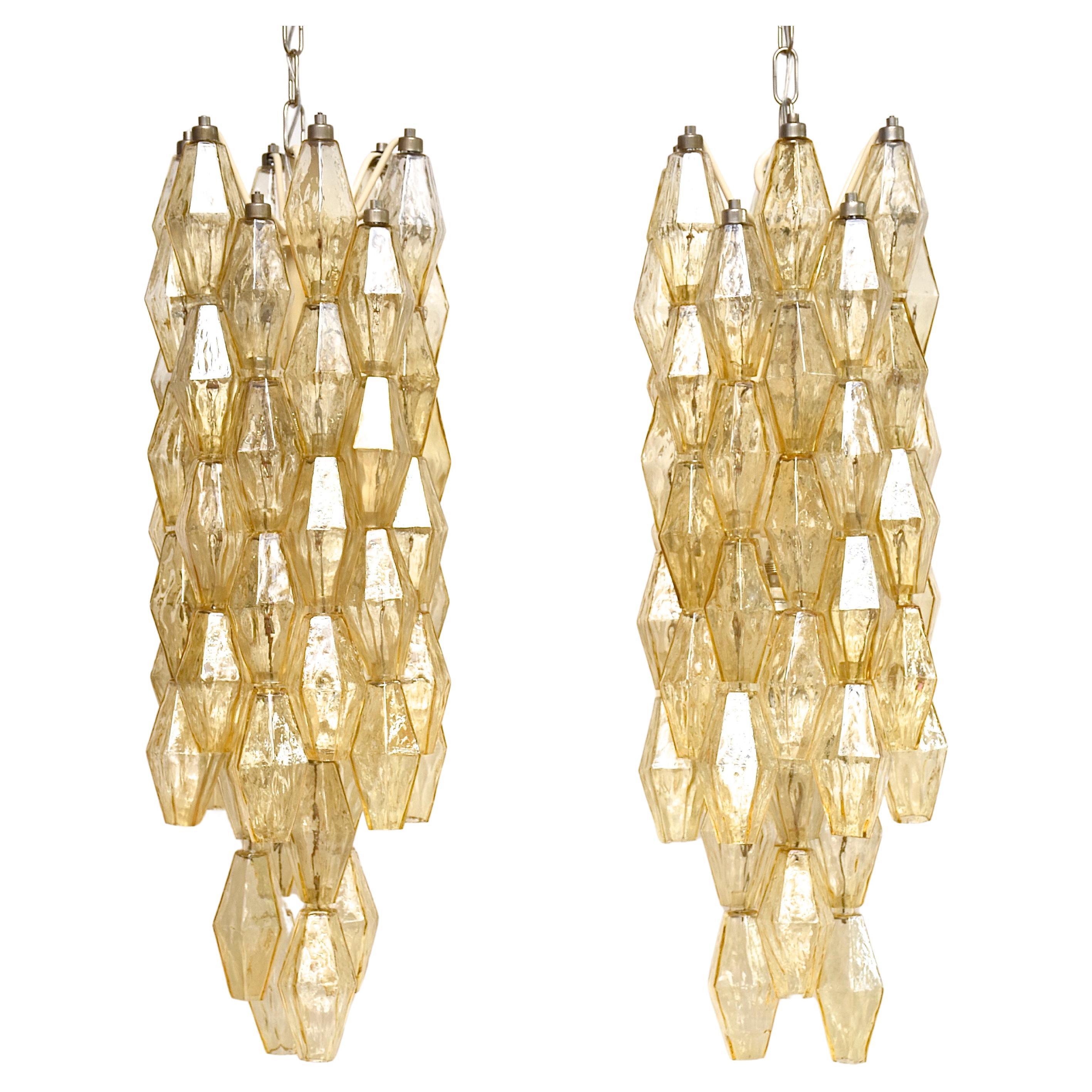 A pair of Carlo Scarpa Murano chandeliers 'Poliedri' for Venini 