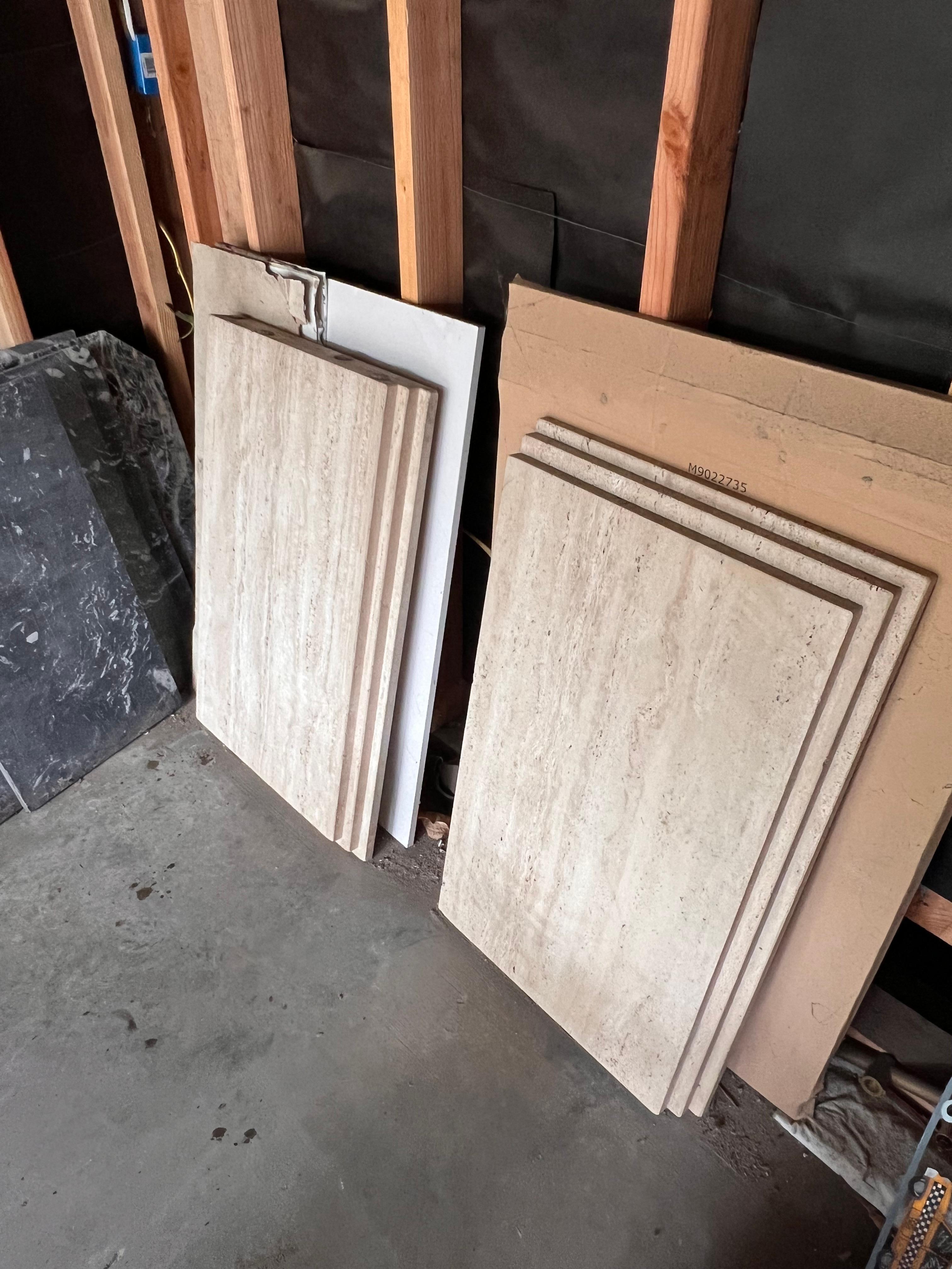 A pair of Carlo Scarpa style vintage Italian travertine slabs, 20th century In Good Condition For Sale In View Park, CA