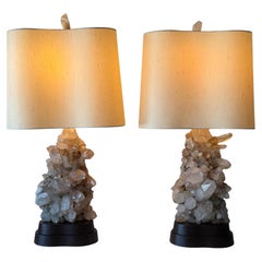 A Pair of Carole Stupell Rock Crystal Lamps With Original Shades ca' 1950's