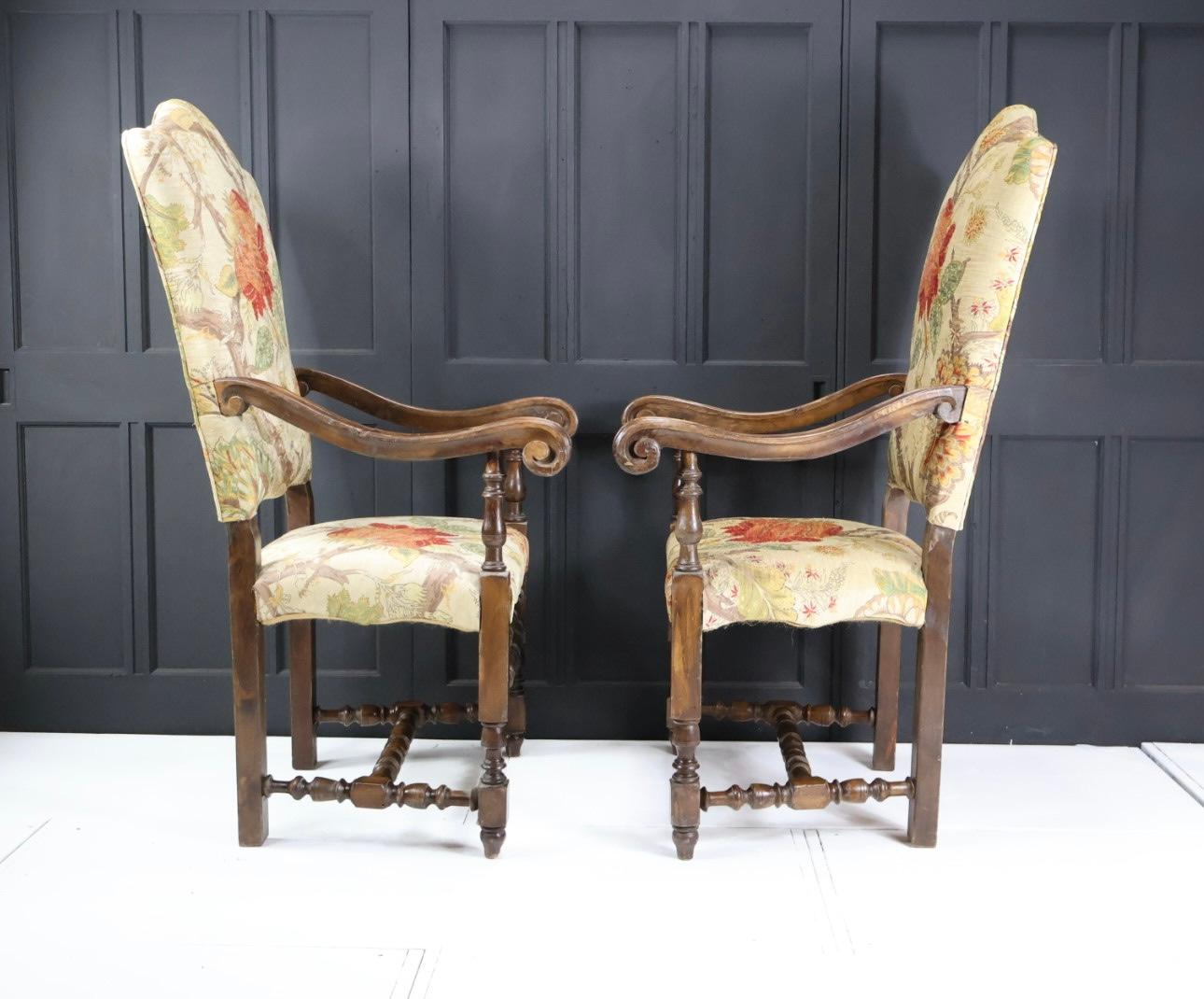 Victorian A Pair Of Carolean Style Armchairs For Sale