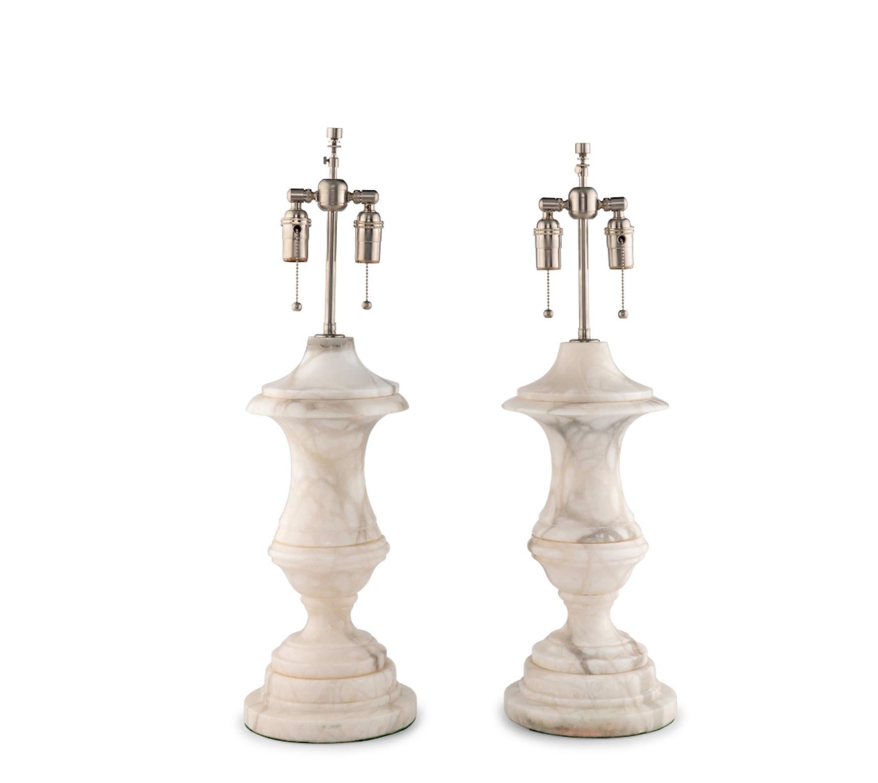 Neoclassical A Pair of Carrara Urn Lamps 20th Century from a David Easton-designed interior.
