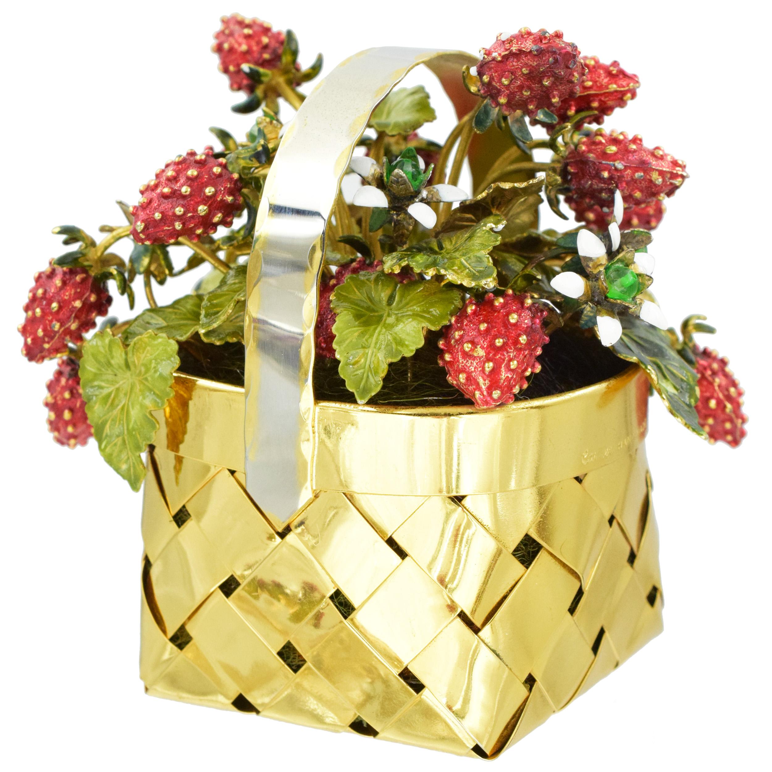 A pair of Cartier enamel and silver flower and fruit baskets.  6