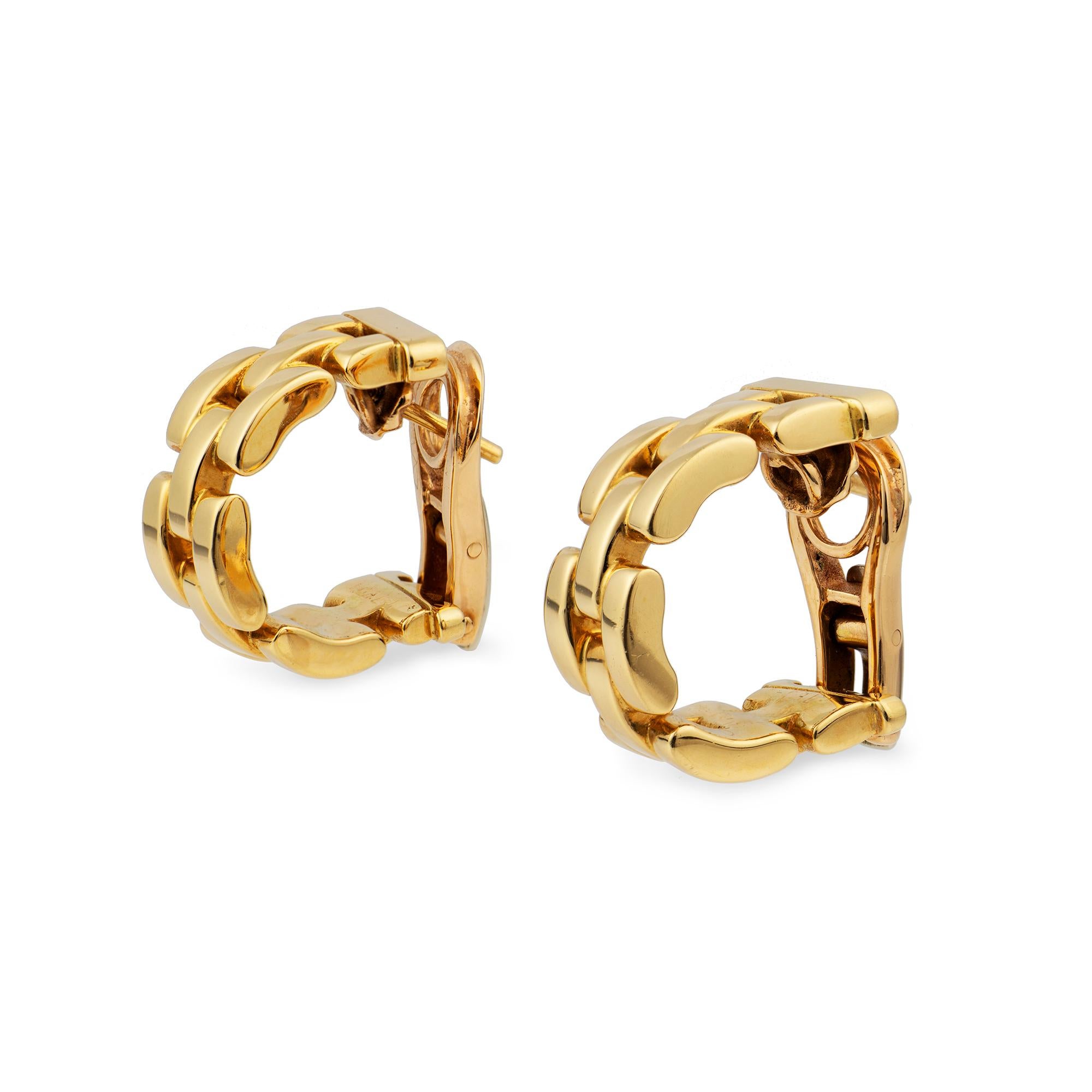 A pair of Cartier Maillon Panthere yellow gold hoop earrings, each is in openwork design,signed Cartier, inscribed C7804 1992, later hallmarked 18ct gold London, bearing the Bentley & Skinner sponsor mark, measuring approximately 1.8x 0.75cm, gross