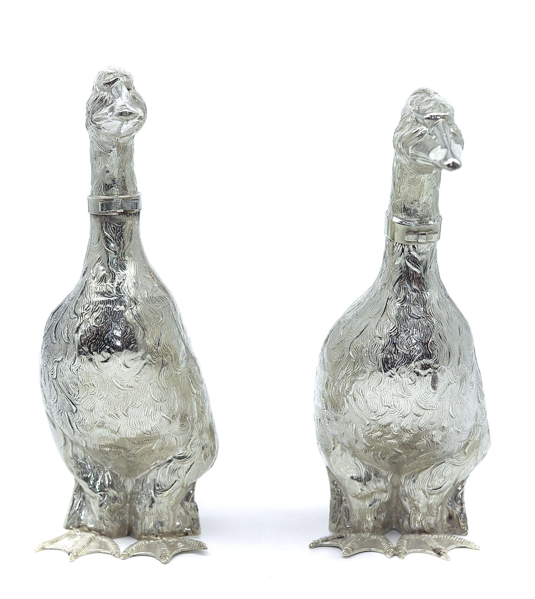 1920’s Pair of Cartier Silver Duck Decanters For Sale 3