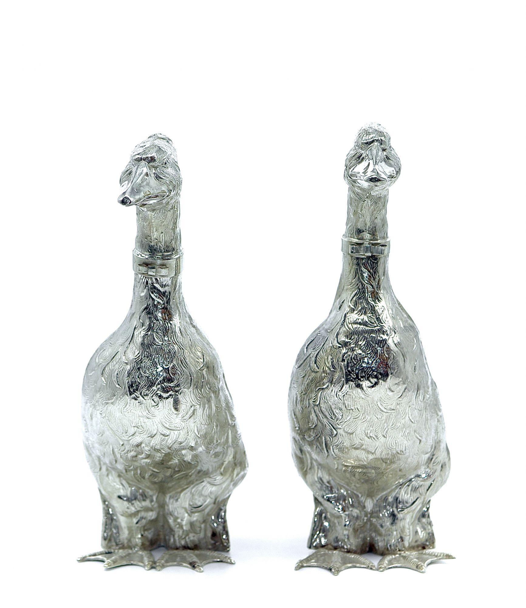 1920’s Pair of Cartier Silver Duck Decanters For Sale 4